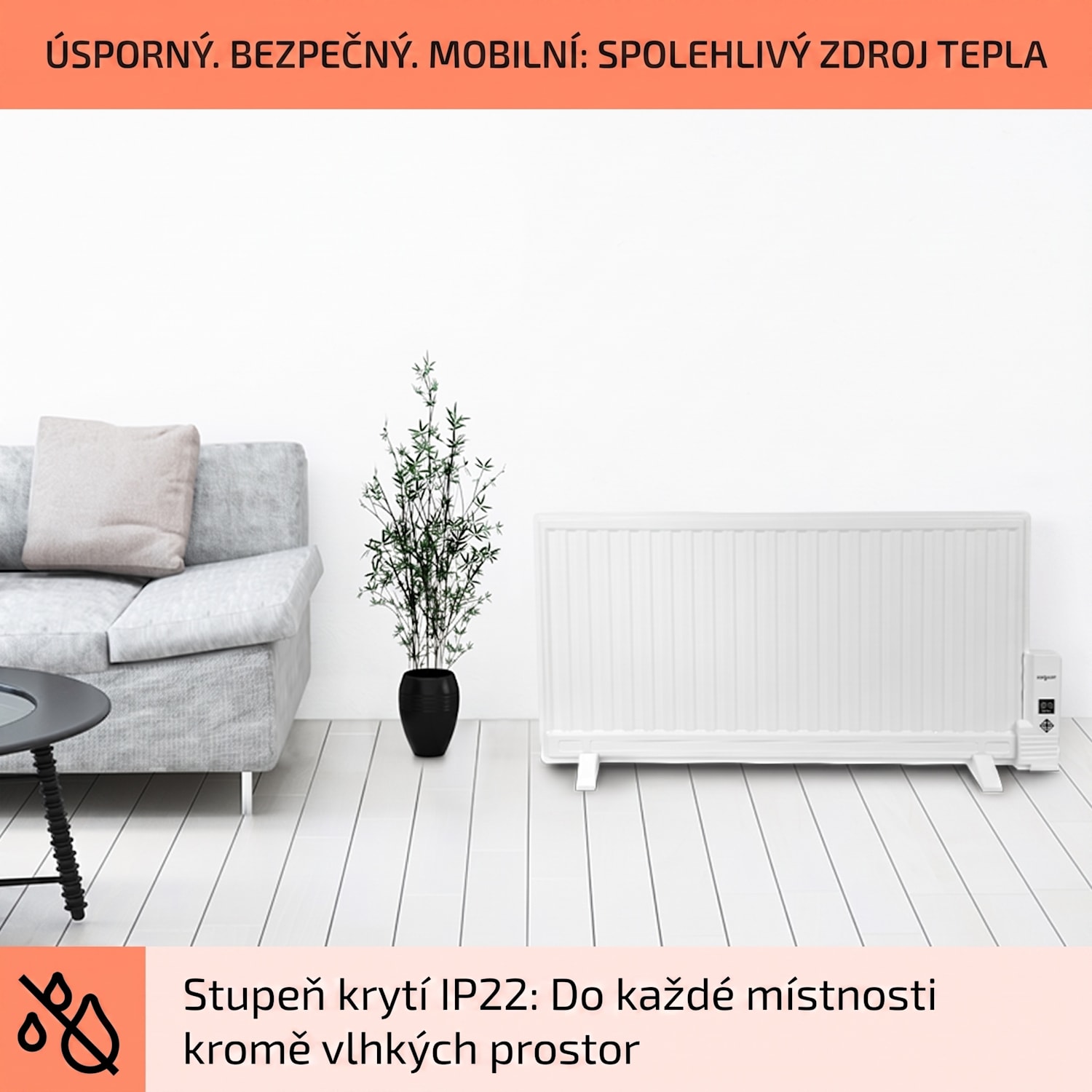 Wallander, olejový radiátor, 1000 W, termostat, olejové vyhřívání, plochý design, bílý 1000 W | Bílá