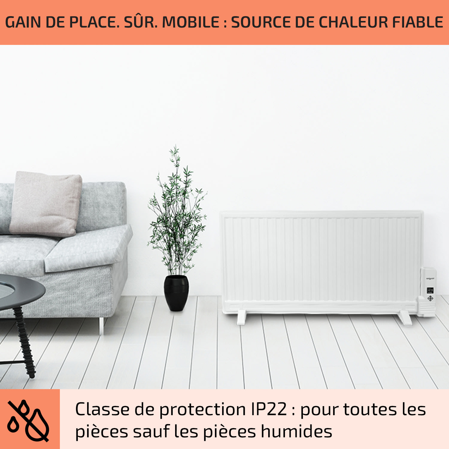 Wallander olieradiator 1000W thermostaat oliekachel ultraplat wit 1000 W | Wit