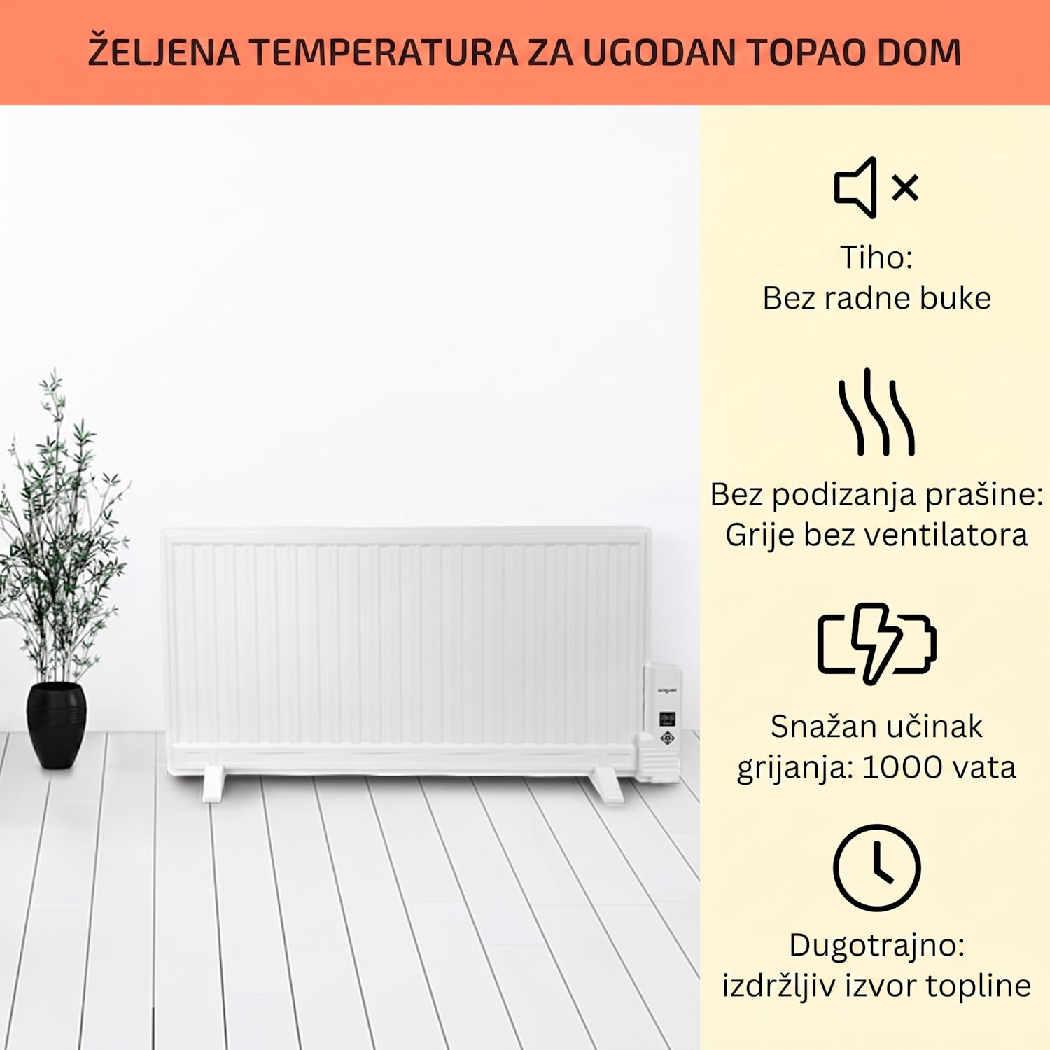 Wallander, uljni radijator, 1000 W, termostat, uljno zagrijavanje, ultra tanki dizajn, bijeli 1000 W | Bijela