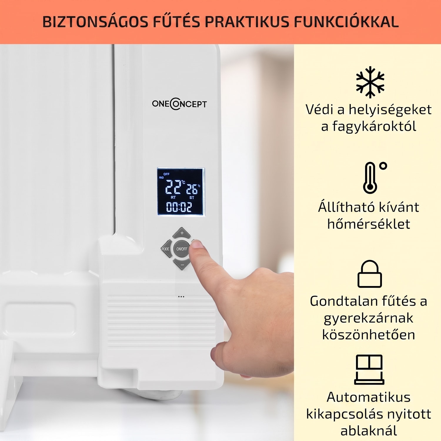 Wallander, olajradiátor, 1000 W, termosztát, olajfűtés, lapos design, fehér 1000 W | Fehér