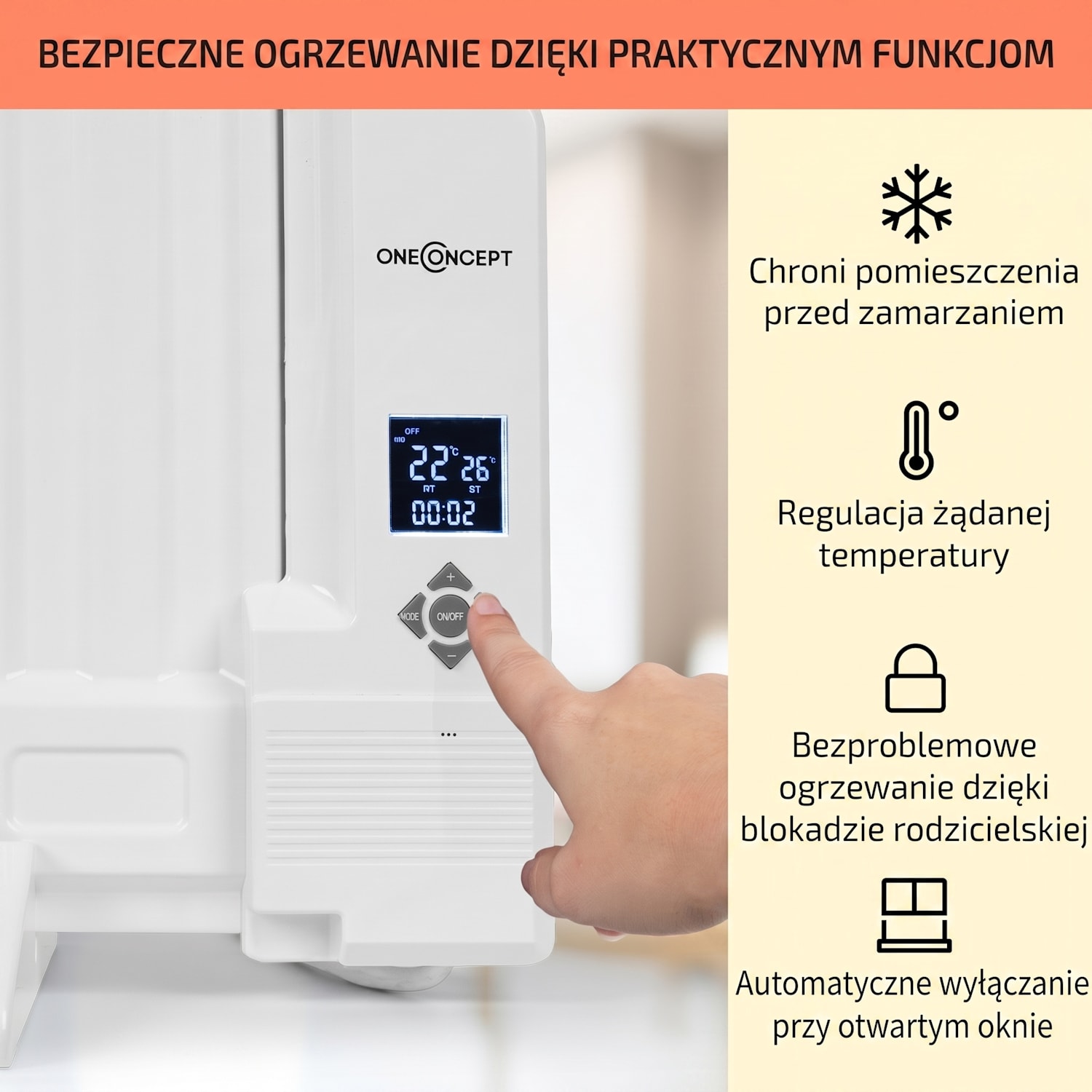 Wallander, grzejnik olejowy, 1000 W, termostat, ogrzewanie olejowe, płaska konstrukcja, kolor biały 1000 W | Biały