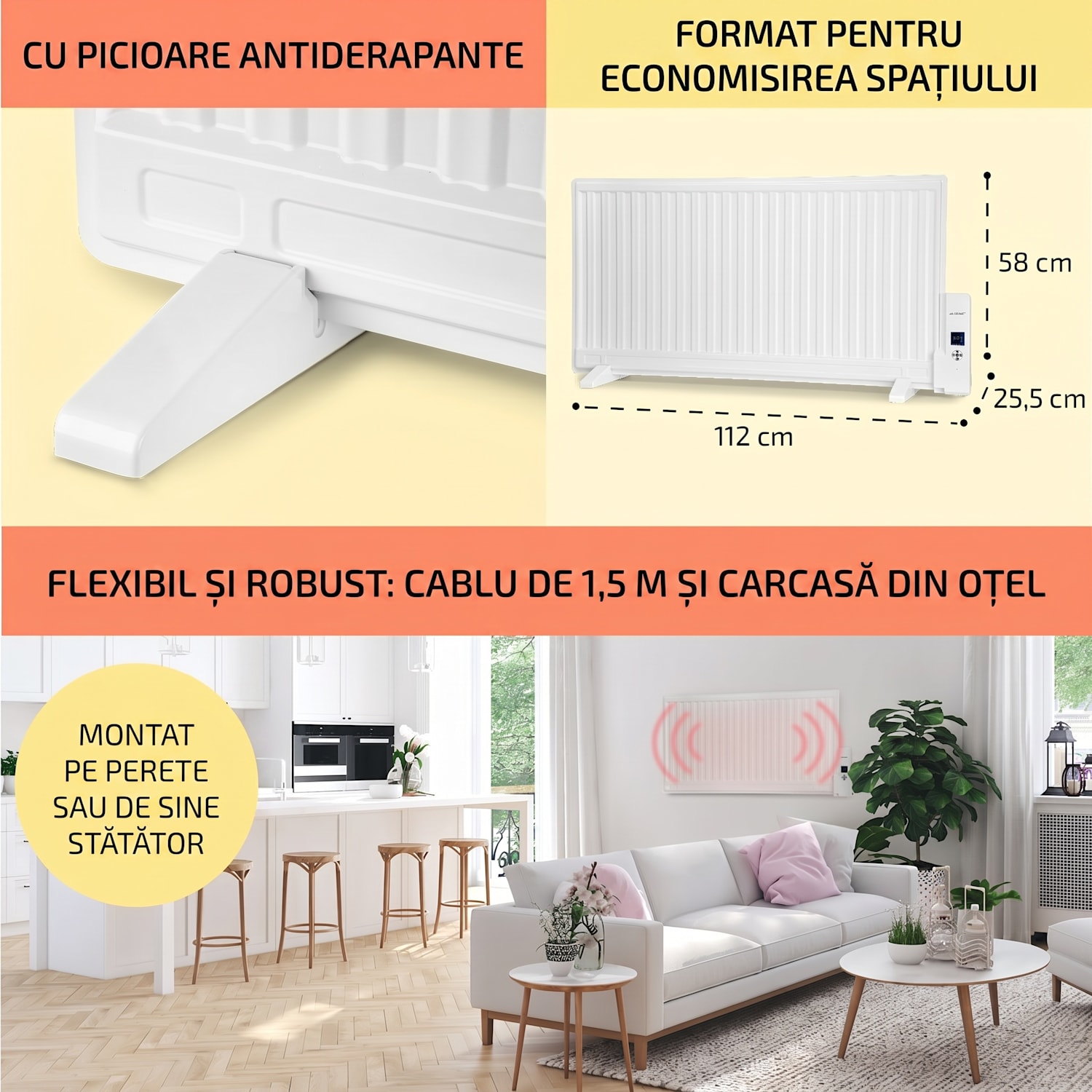 Wallander, radiator pe ulei, 1000 W, termostat, încălzitor de ulei, ultra-plat, alb 1000 W | Alb