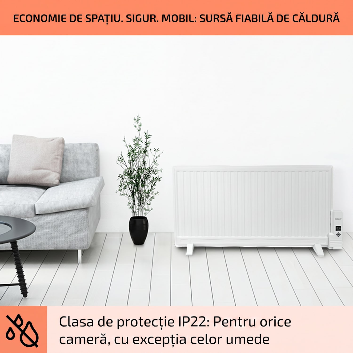 Wallander, radiator pe ulei, 1000 W, termostat, încălzitor de ulei, ultra-plat, alb 1000 W | Alb