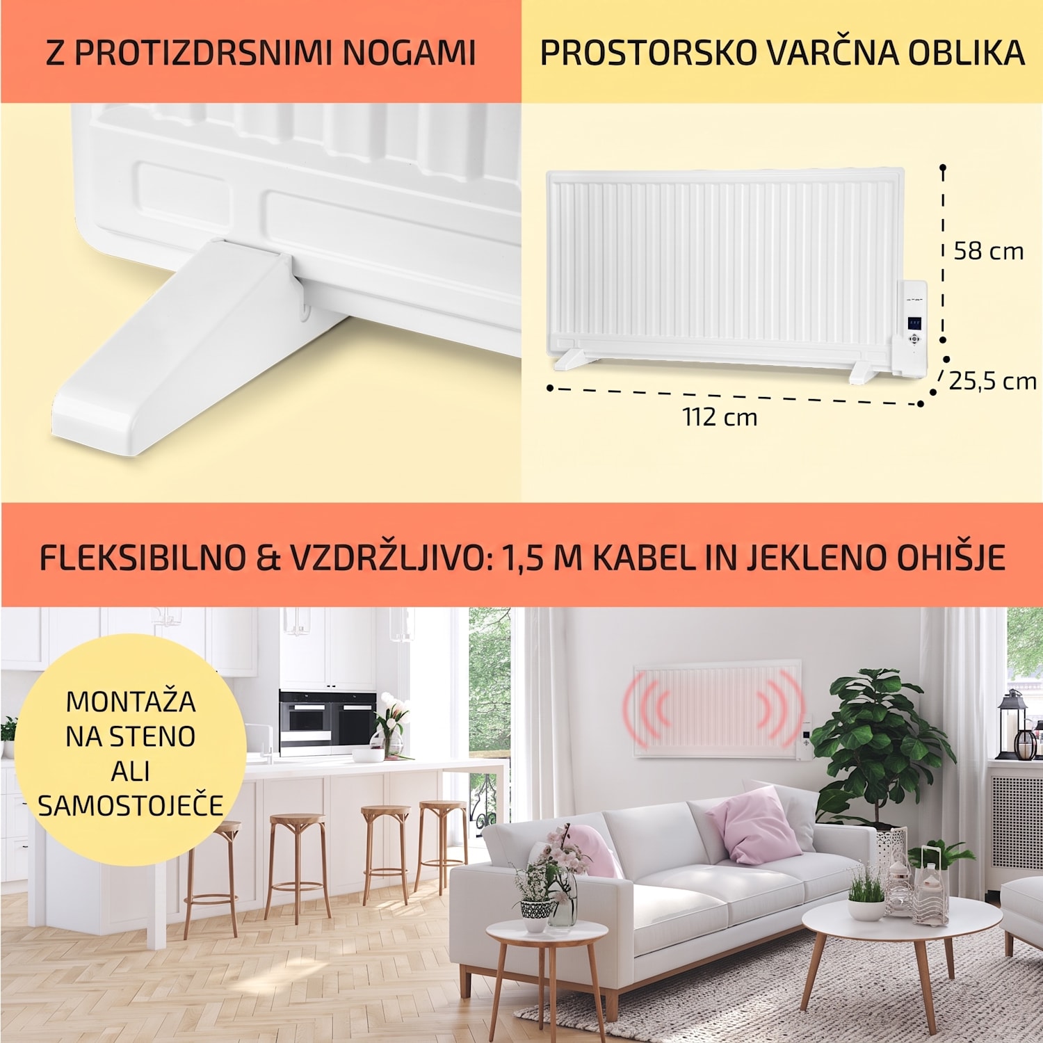 Wallander, oljni radiator, 1000W, termostat, ogrevanje na olje, ploska izvedba, bela 1000 W | Bela