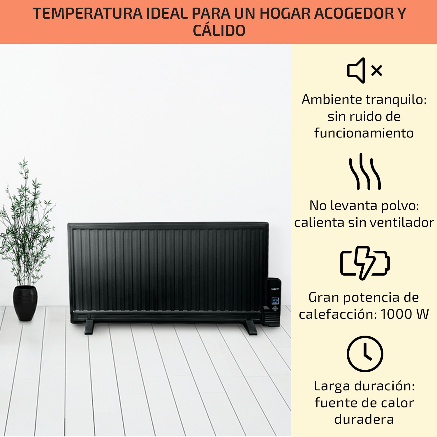 Wallander Radiador de aceite 1000 W Termostato Calefacción de aceite Ultraplano Negro 1000 W | Negro