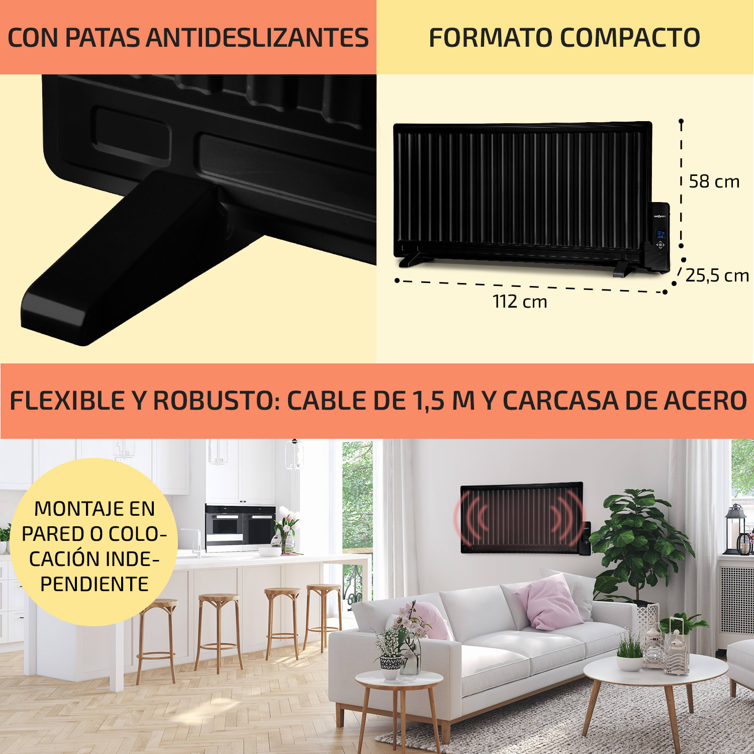 Wallander Radiador de aceite 1000 W Termostato Calefacción de aceite Ultraplano Negro 1000 W | Negro