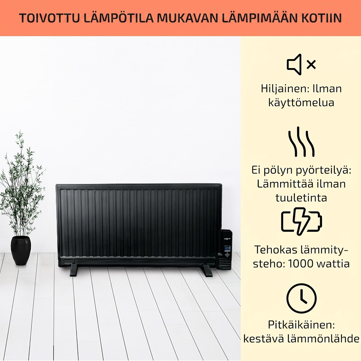 Wallander öljylämmitin 1000 W termostaatti erittäin litteä musta 1000 W | Musta