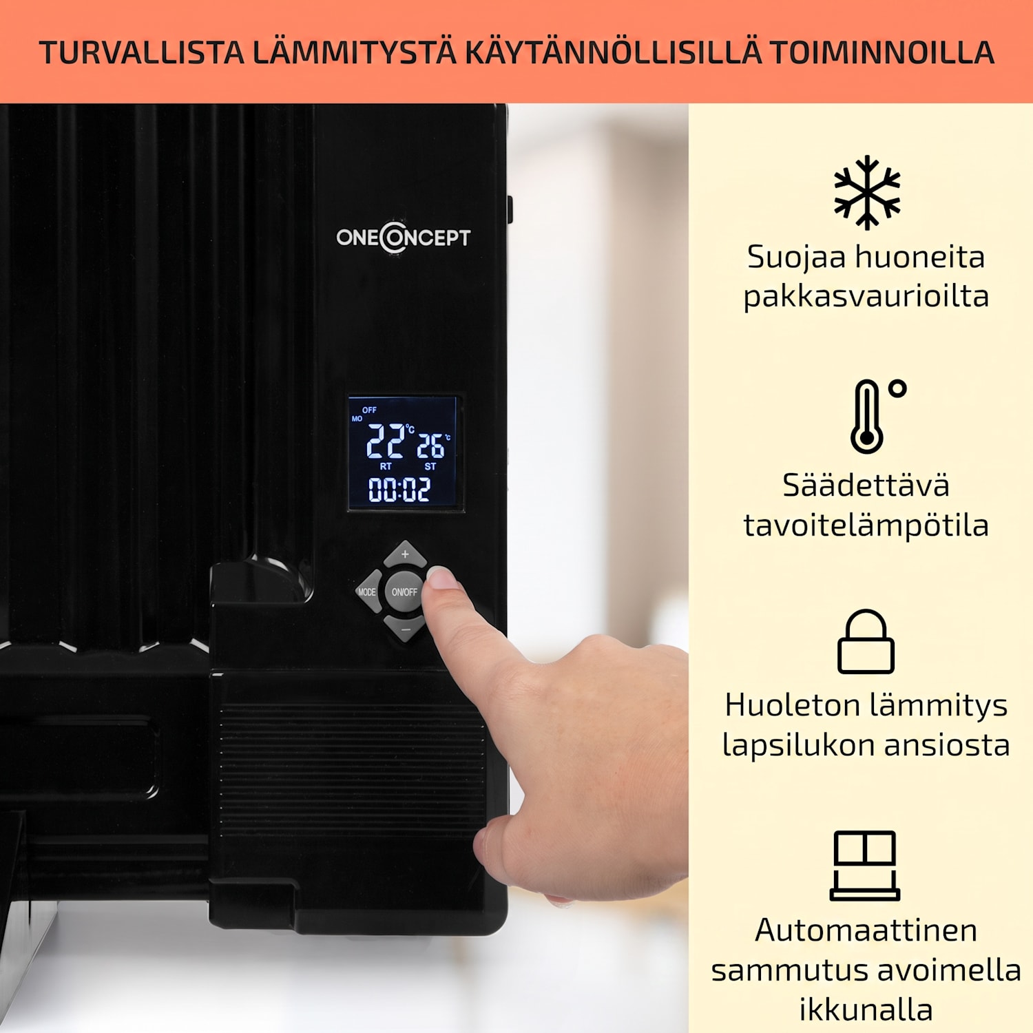 Wallander öljylämmitin 1000 W termostaatti erittäin litteä musta 1000 W | Musta