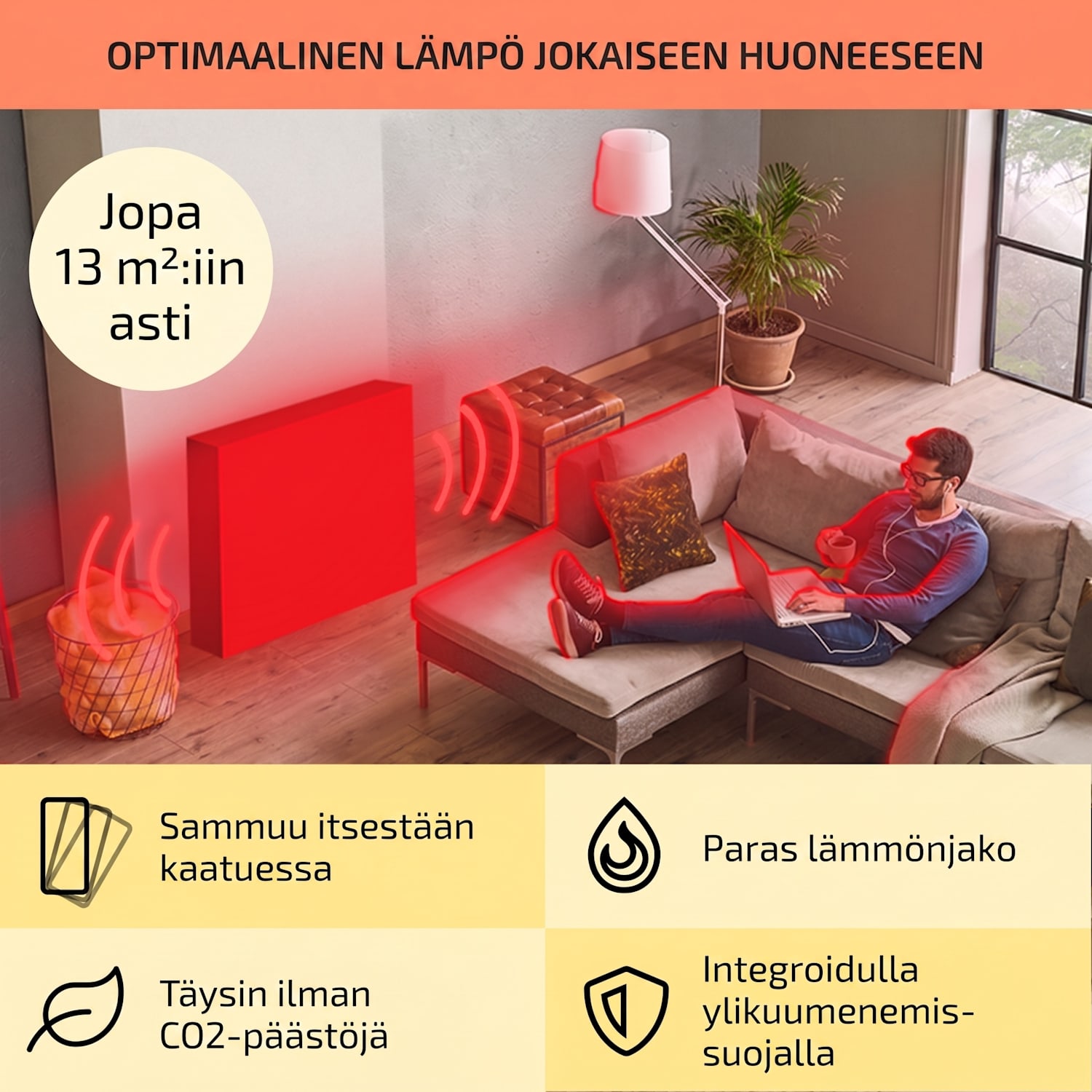 Wallander öljylämmitin 1000 W termostaatti erittäin litteä musta 1000 W | Musta