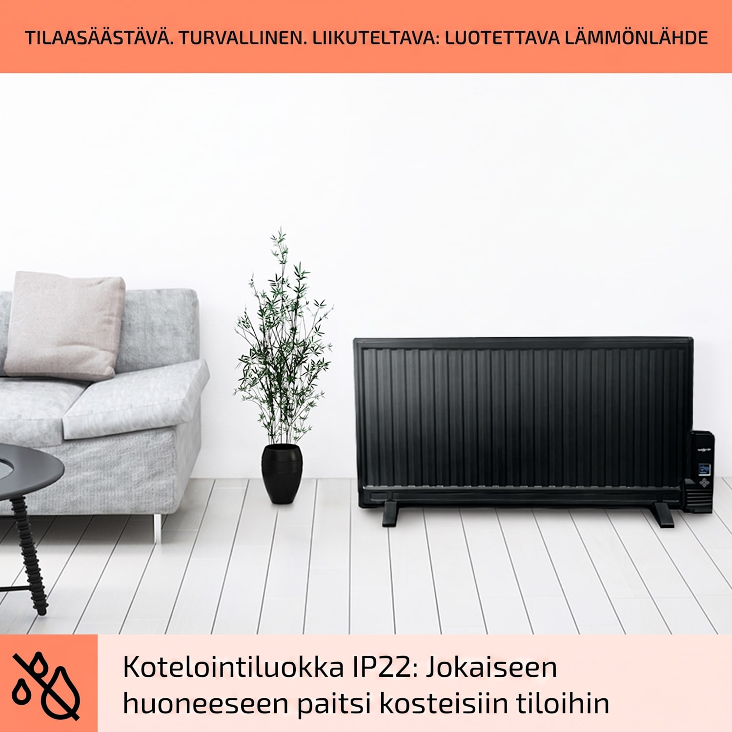 Wallander öljylämmitin 1000 W termostaatti erittäin litteä musta 1000 W | Musta