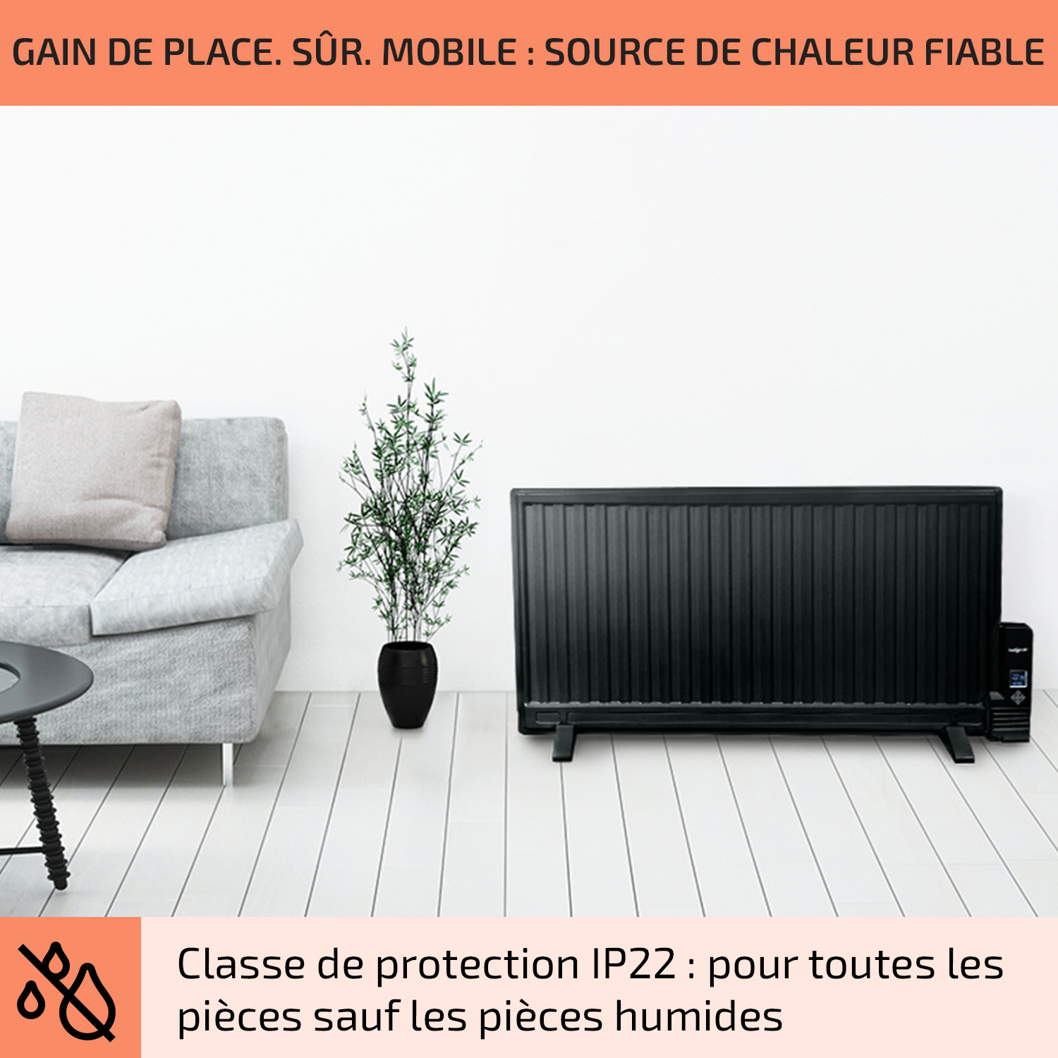 Wallander olieradiator 1000W thermostaat oliekachel ultraplat zwart 1000 W | Zwart