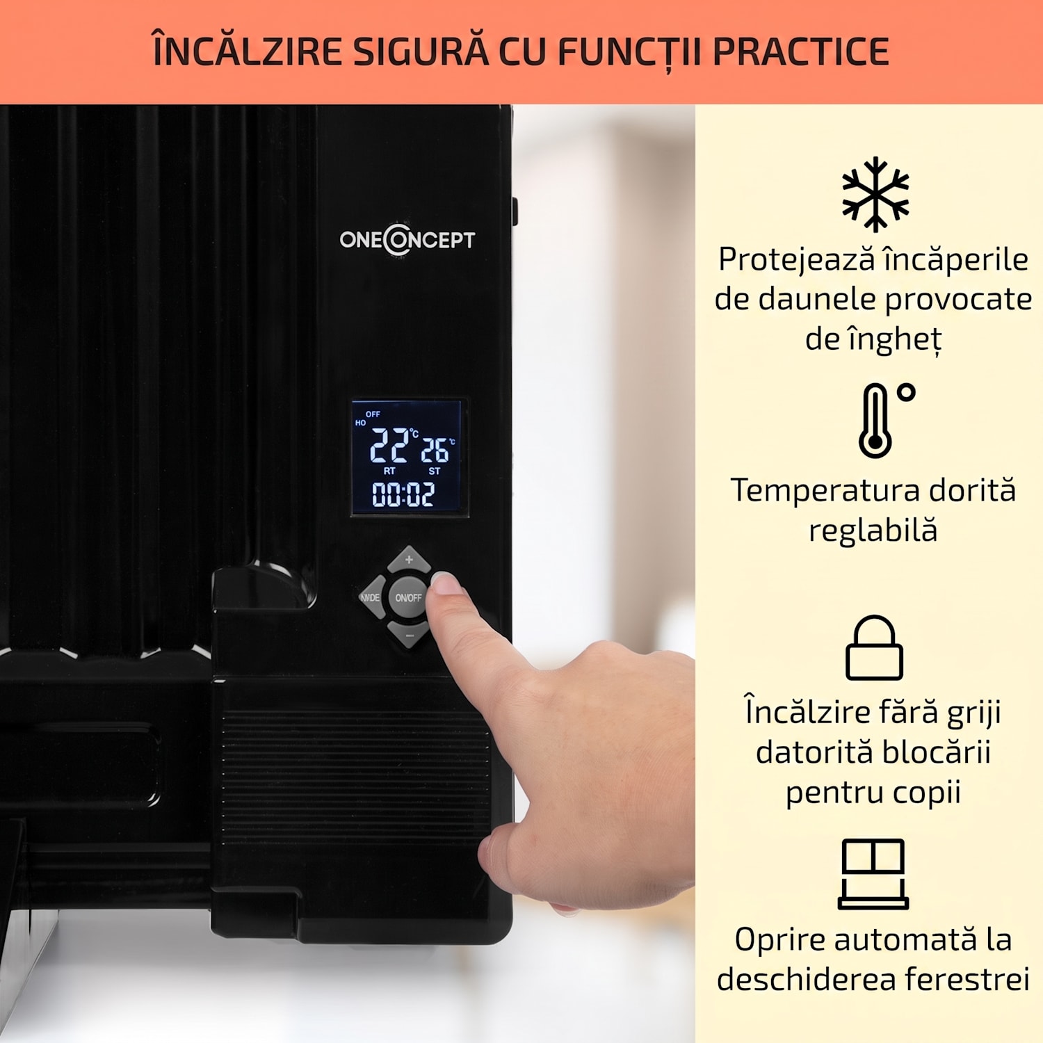 Wallander, radiator cu ulei, 1000 W, termostat, încălzire cu ulei, design ultraplat, negru 1000 W | Negru