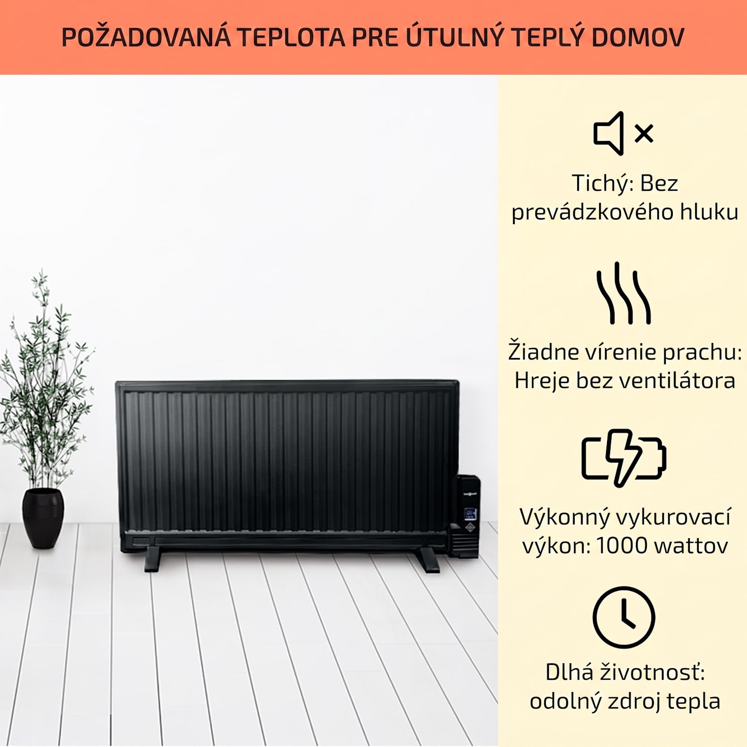 Wallander, olejový radiátor, 1000 W, termostat, olejové vyhrievanie, plochý dizajn, čierny 1000 W | Čierna
