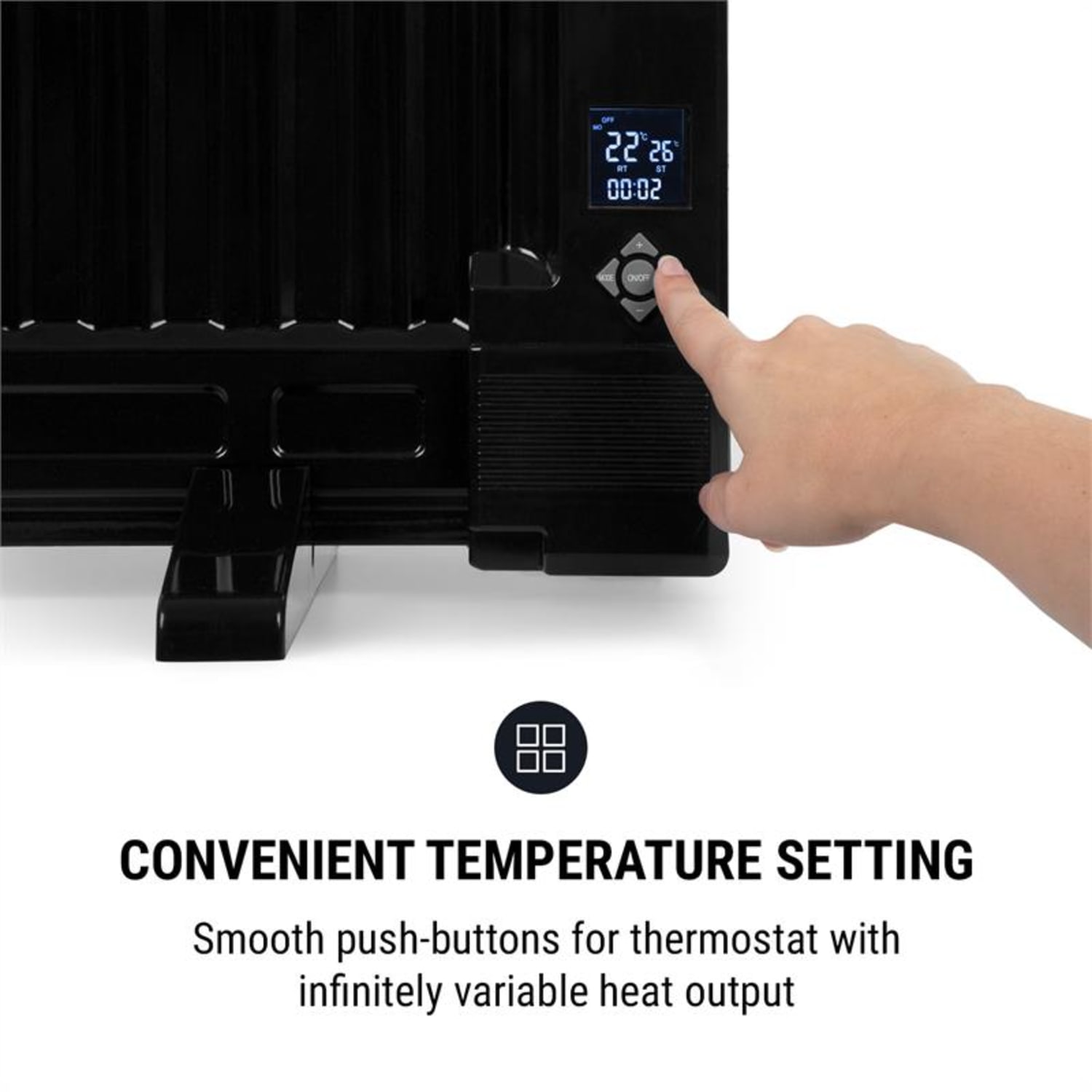 Wallander Oil Radiator 1000W Thermostat Oil Heater Ultra Flat Black 