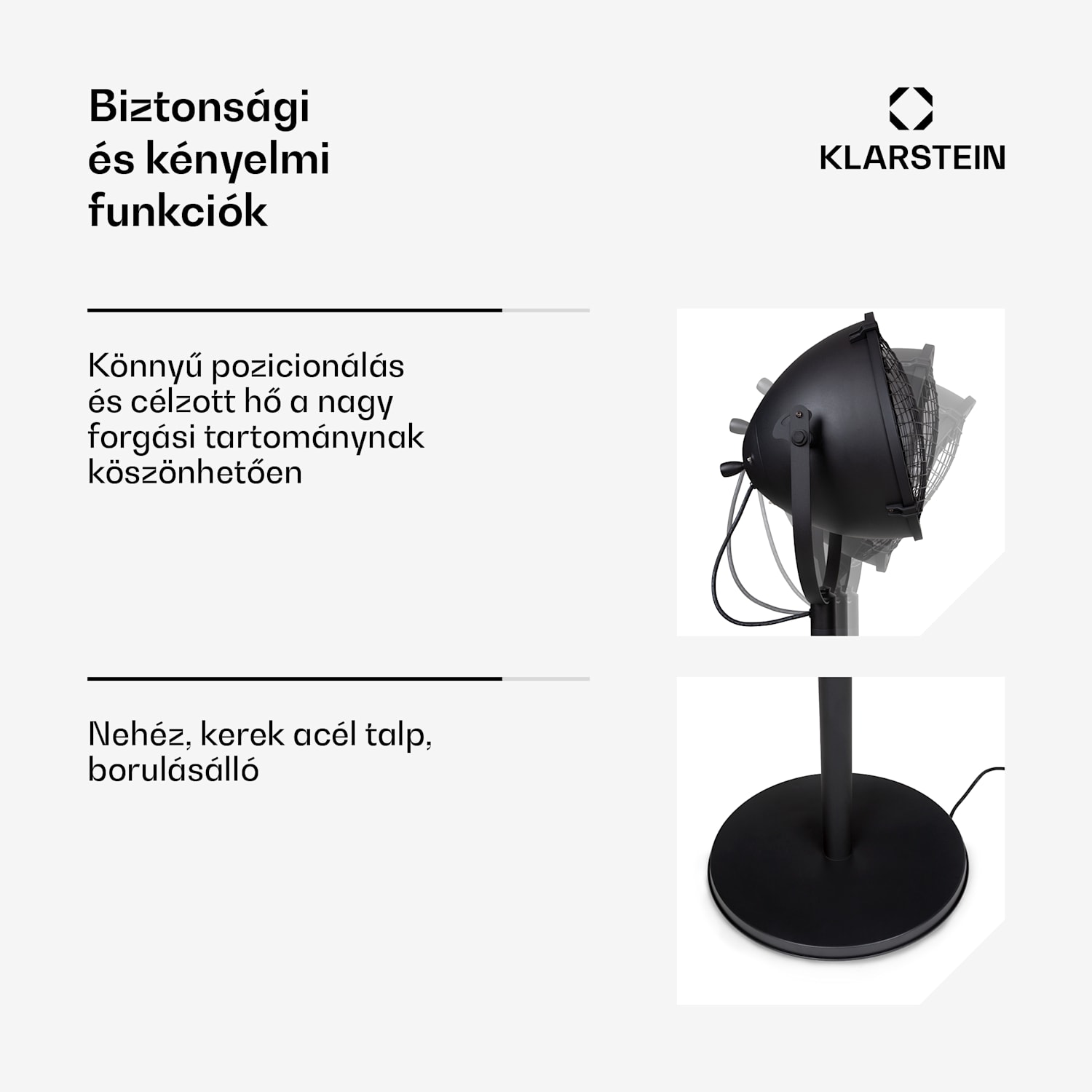Heatspot, terasz hősugárzó, 900/1200/2100 W, IR ComfortHeat, fekete Fekete