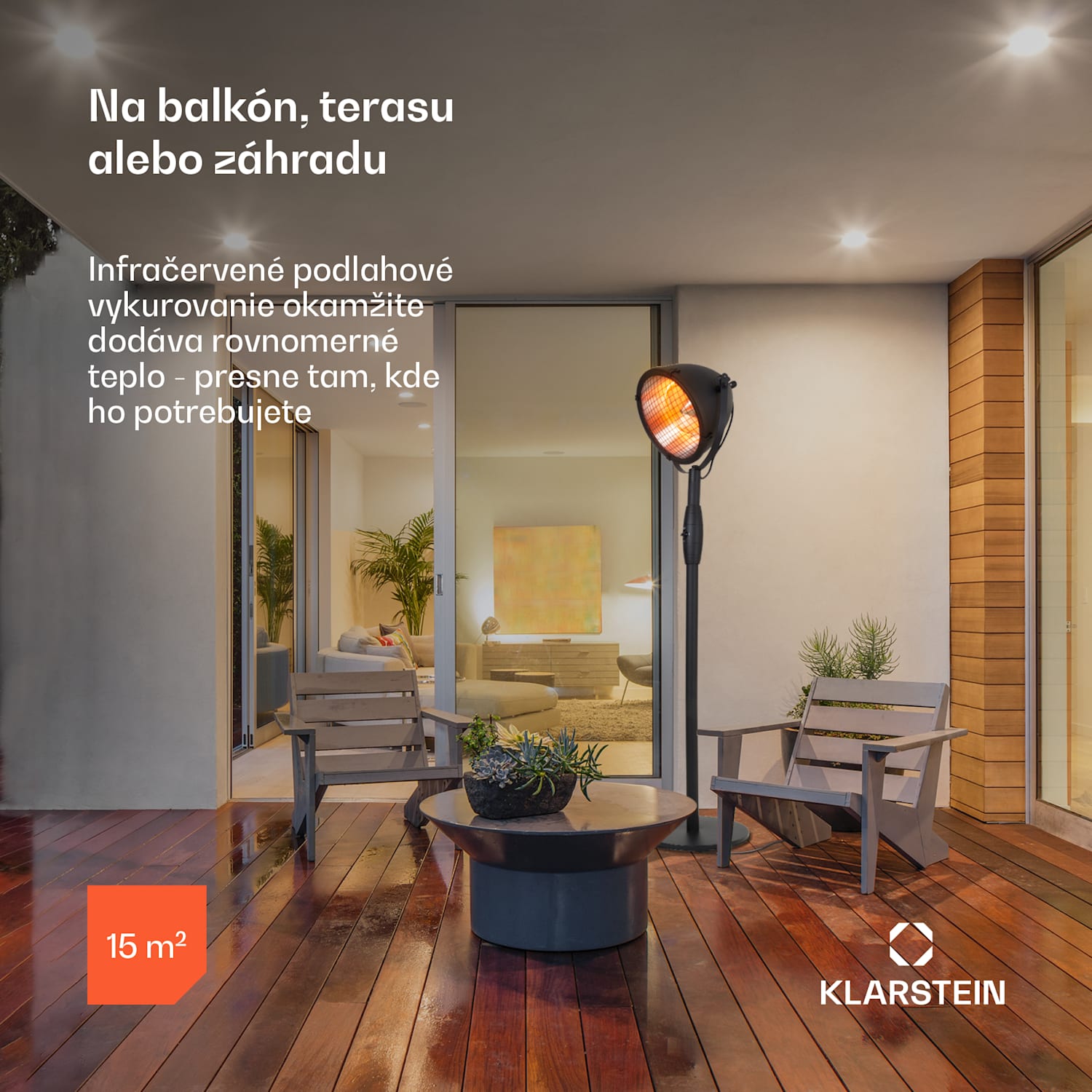 Heatspot, terasový ohrievač, 900/1200/2100 W, IR ComfortHeat, čierny Čierna