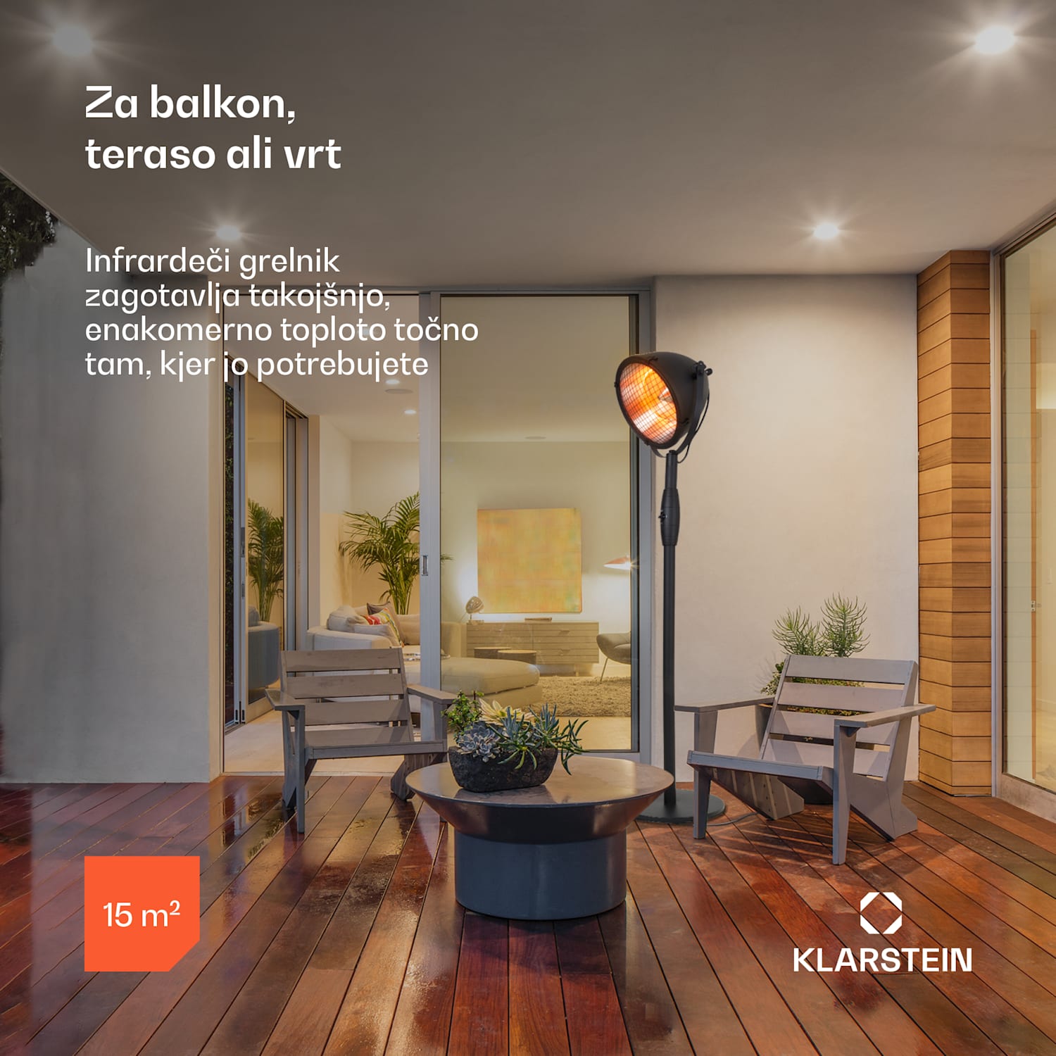 Heatspot, grelnik za teraso, 900/1200/2100 W, IR ComfortHeat, črn Črna