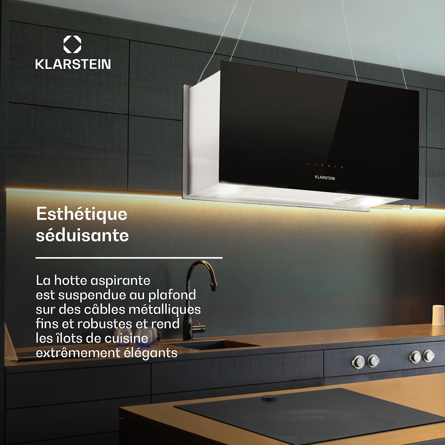 Kronleuchter L eilandafzuigkap 60cm afvoer: 590m³/h led touch zwart Zwart