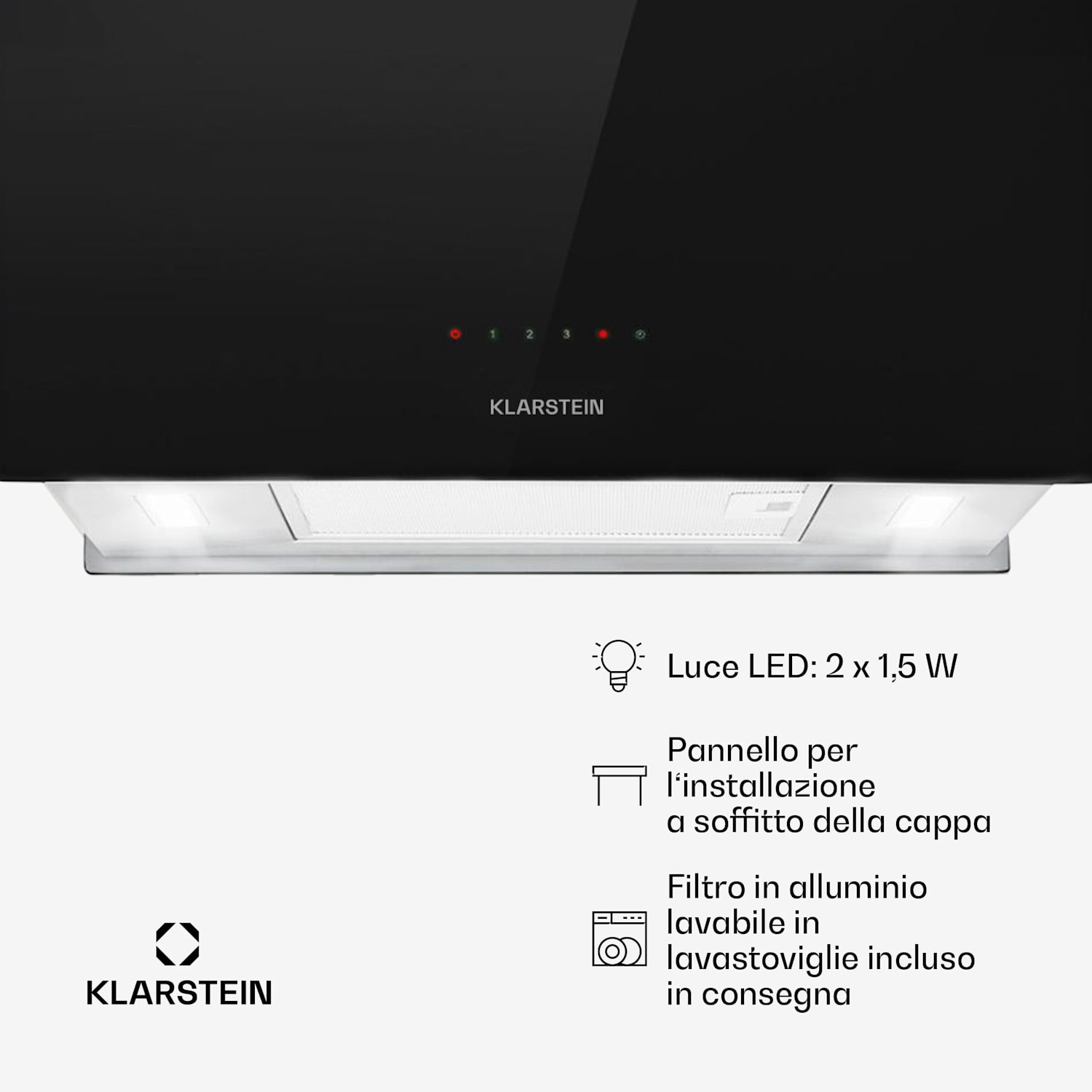 Kronleuchter L Cappa a Isola 60cm Scarico: 590m³/h LED Touch nero Nero