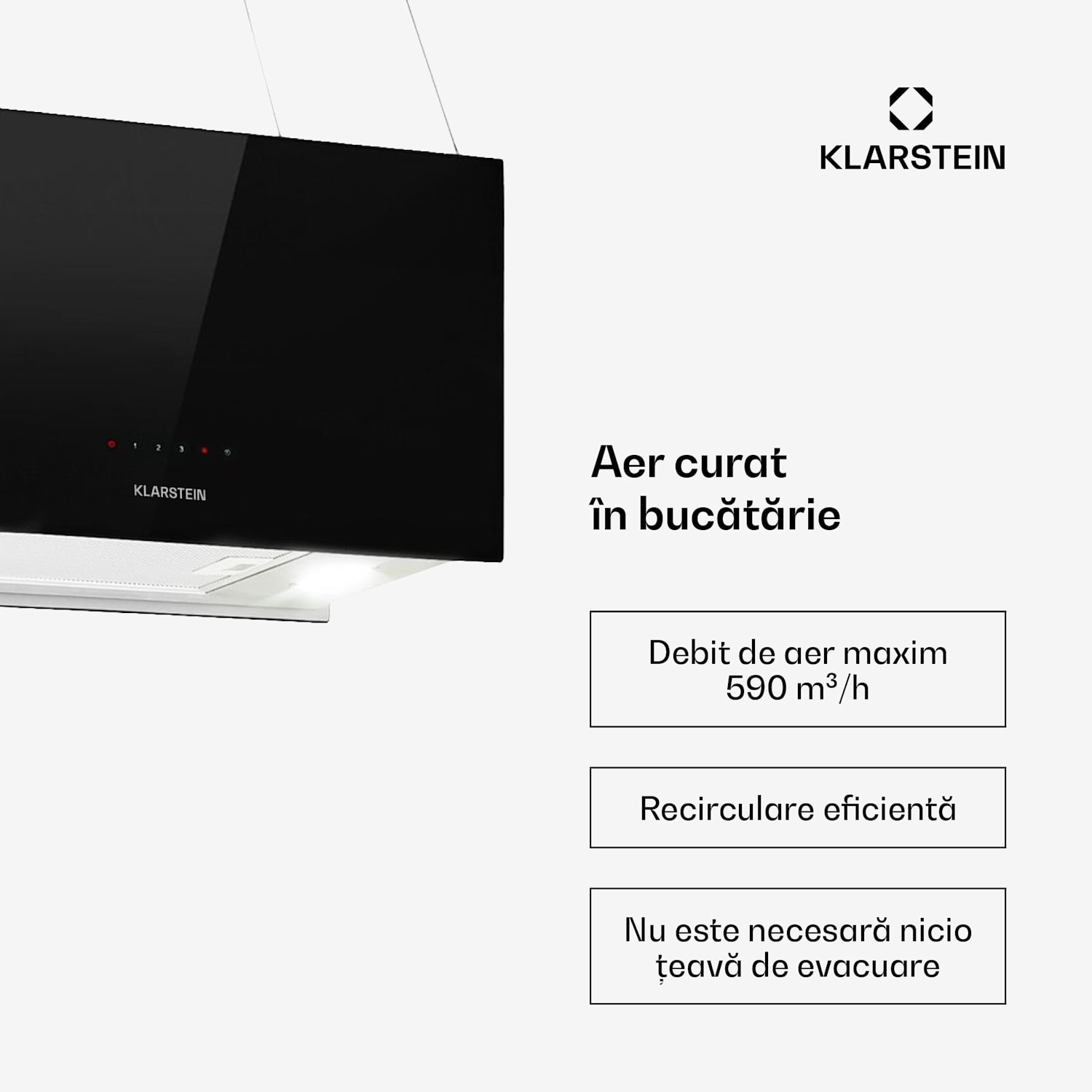 Kronleuchter L, hotă tip insulă, 60 cm, evacuare 590 m³/h, LED, touch, negru Negru