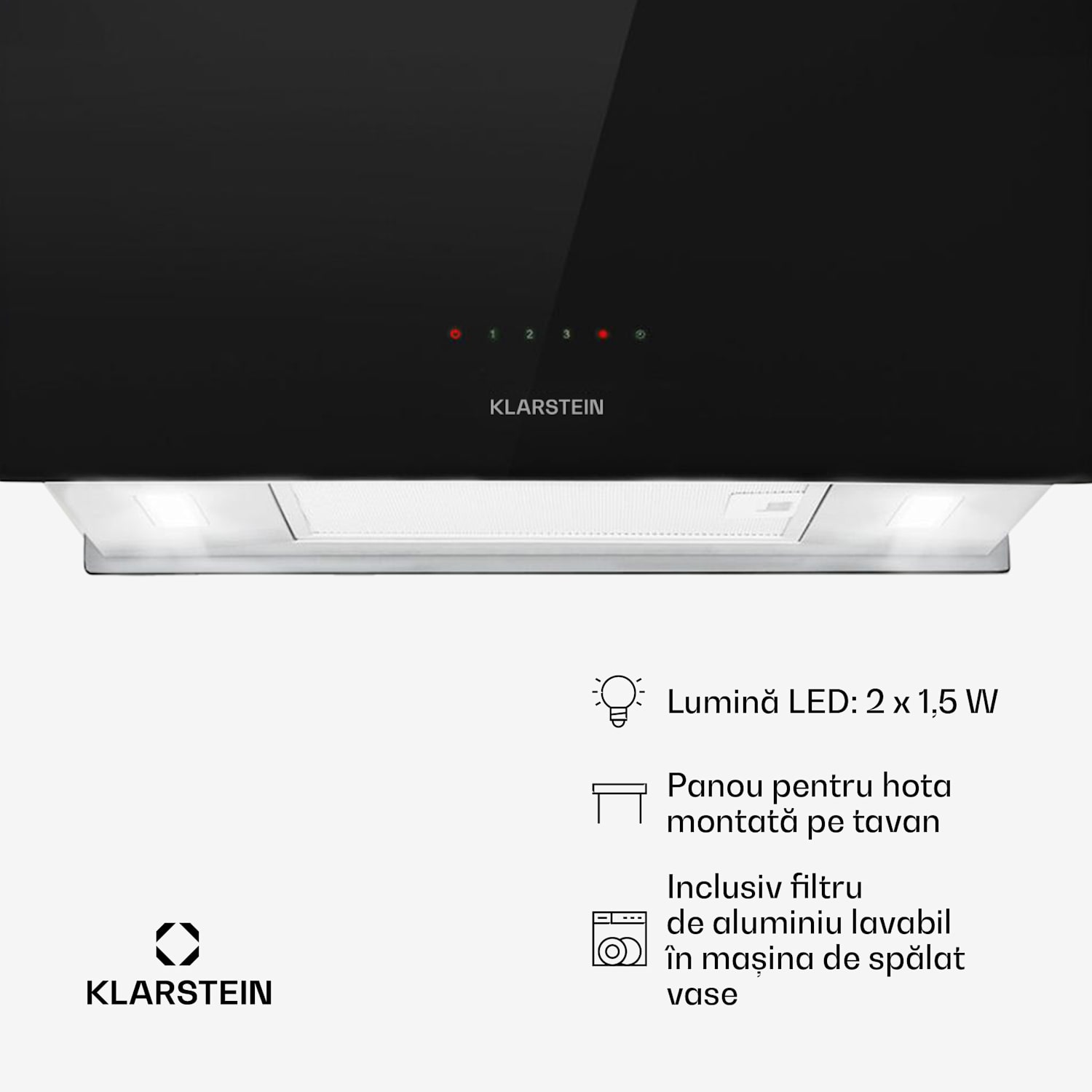 Kronleuchter L, hotă tip insulă, 60 cm, evacuare 590 m³/h, LED, touch, negru Negru