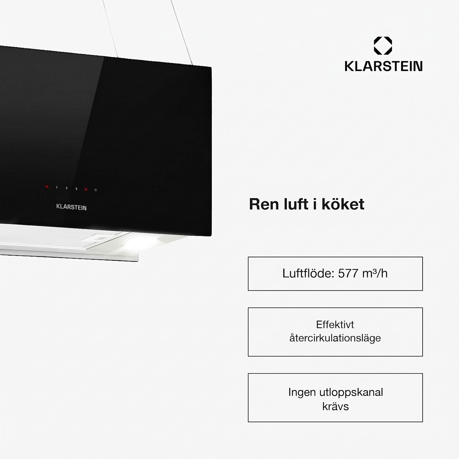Kronleuchter L köksfläkt för köksö 60cm luftflöde: 590m³/h LED touch svart 