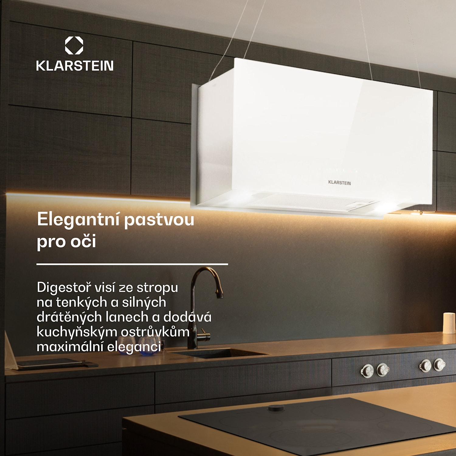 Kronleuchter L, digestoř, 60 cm, ostrůvková, 590 m³/h, dotyková, LED, bílá 