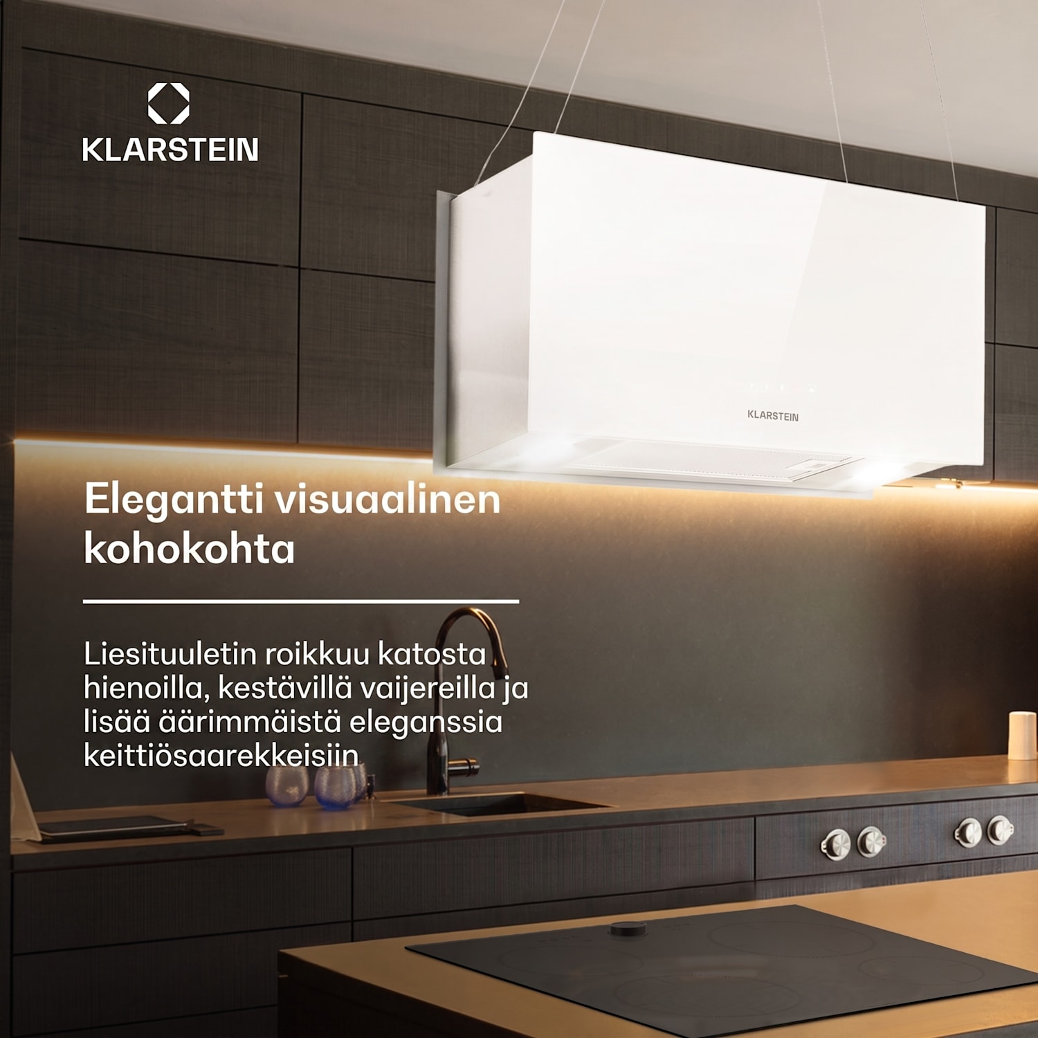Kronleuchter L saarekeliesituuletin 60 cm poistoilma: 577 m³/h LED kosketus valkoinen 60 cm | Valkoinen