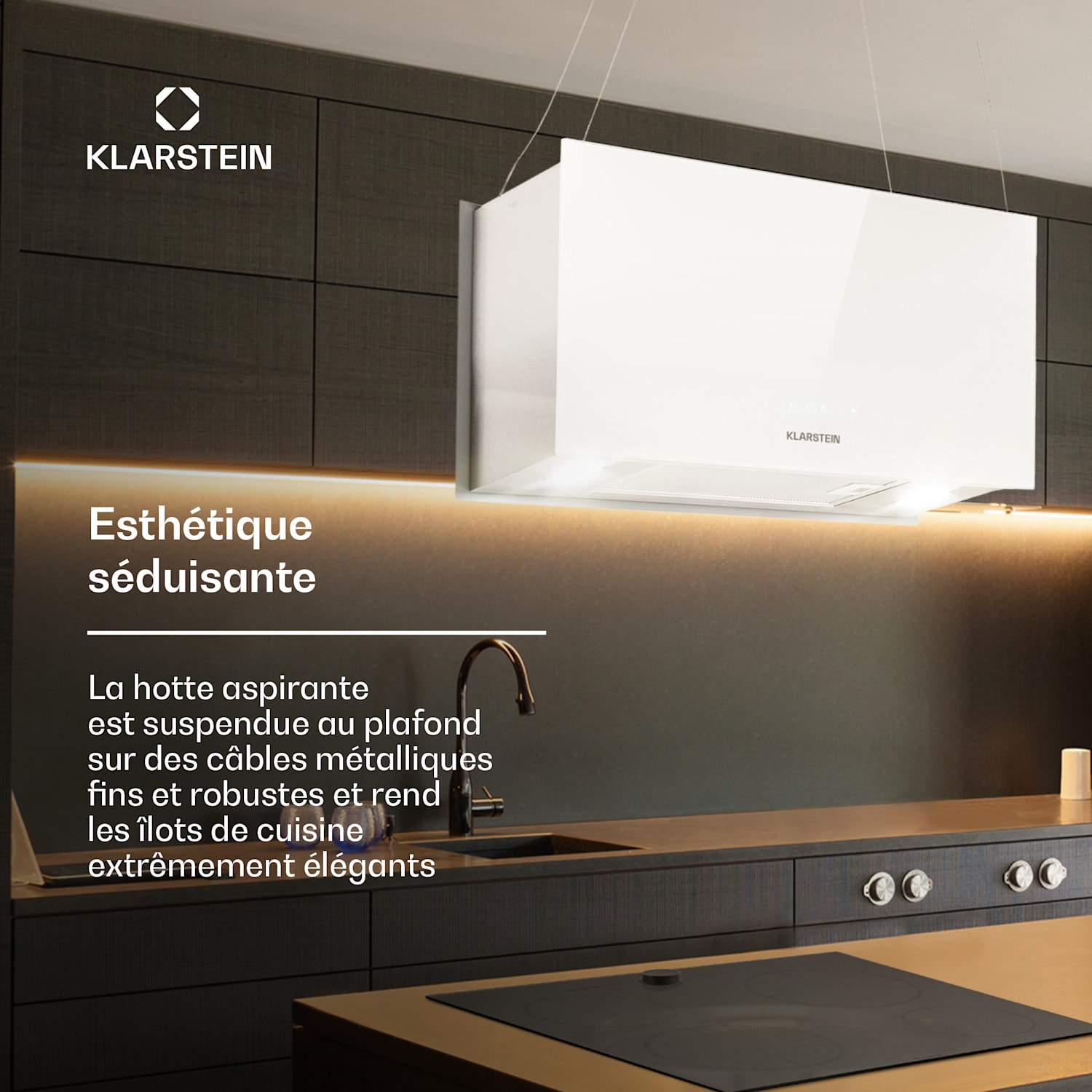 Kronleuchter L eilandafzuigkap 60cm afvoer: 590m³/h led touch wit Wit