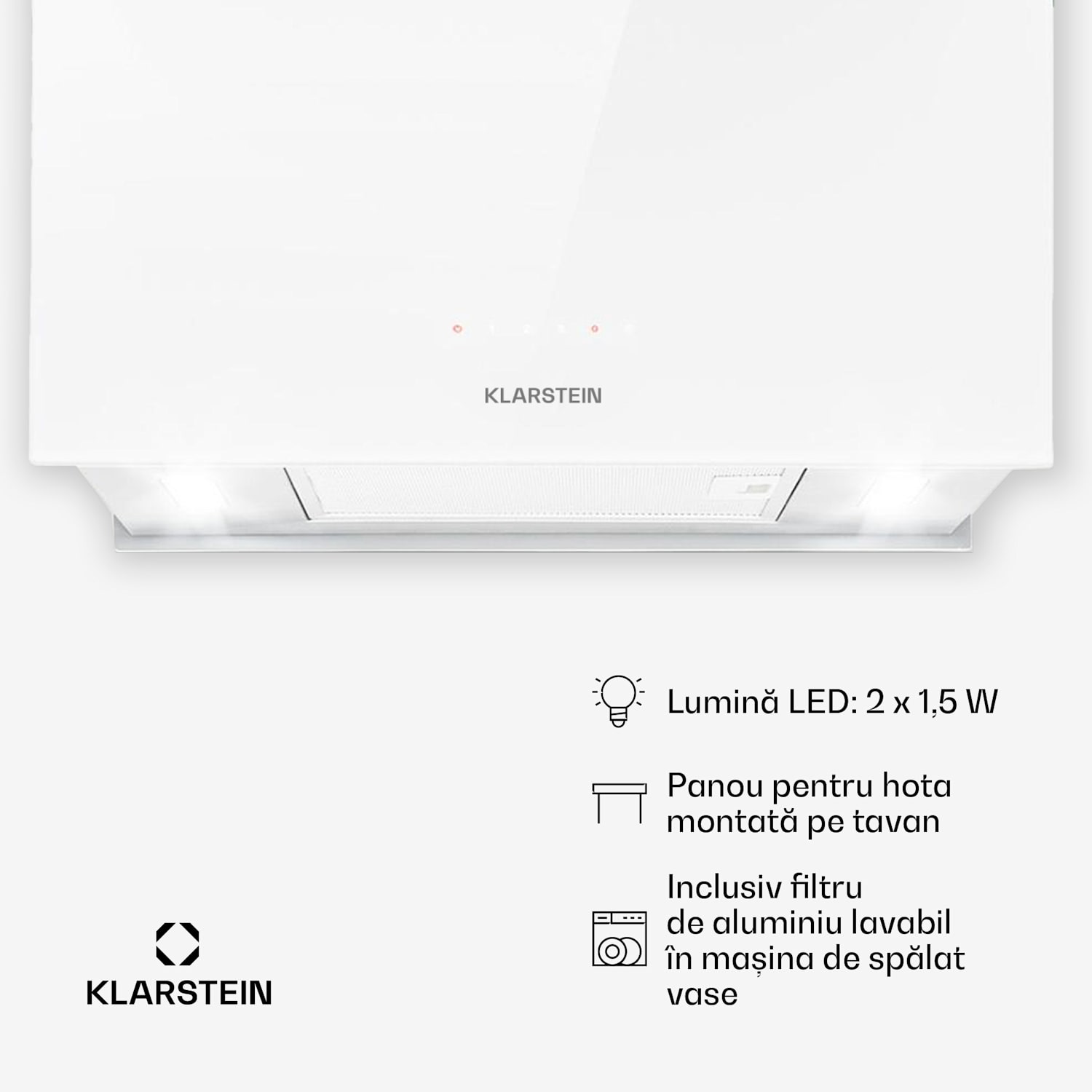 Kronleuchter L, hotă tip insulă, 60 cm, evacuare 590 m³/h, LED, touch, alb 