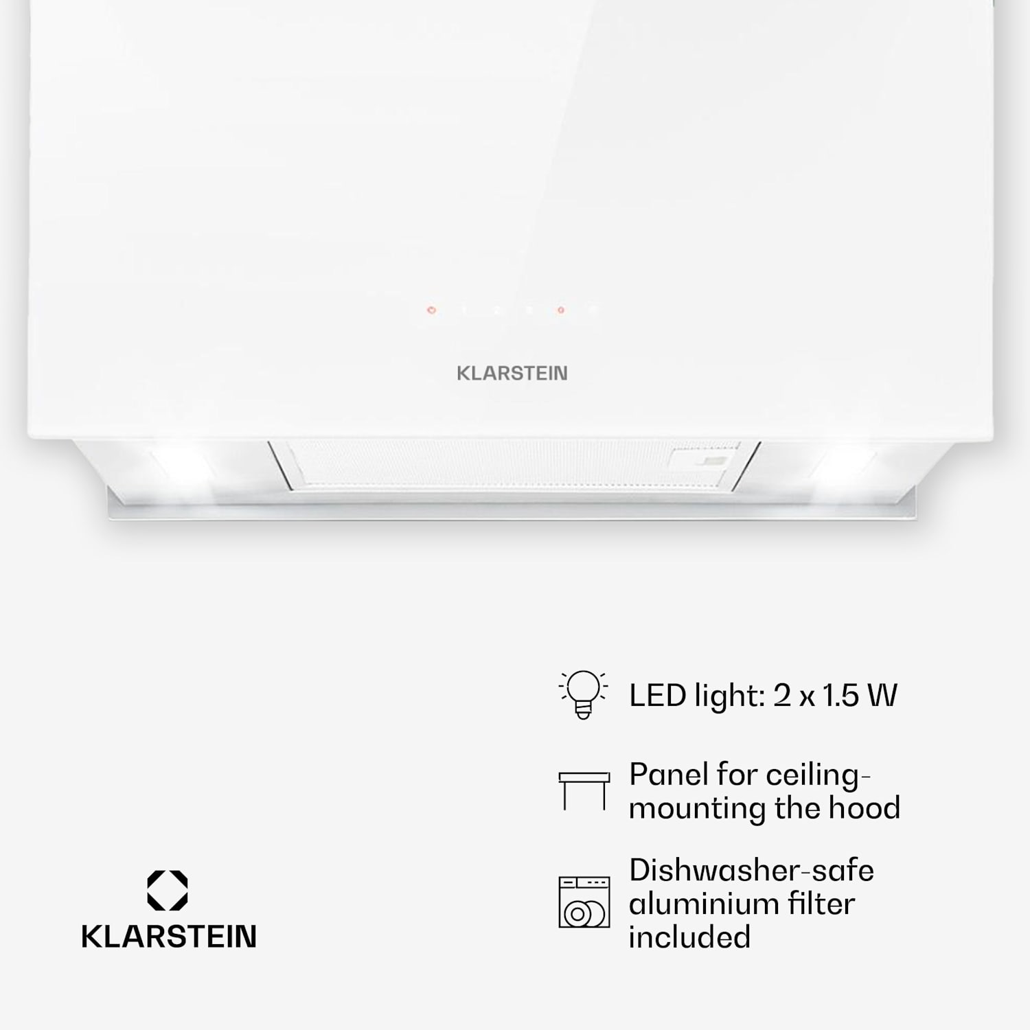Kronleuchter L saarekeliesituuletin 60 cm poistoilma: 590 m³/h LED kosketus valkoinen Valkoinen