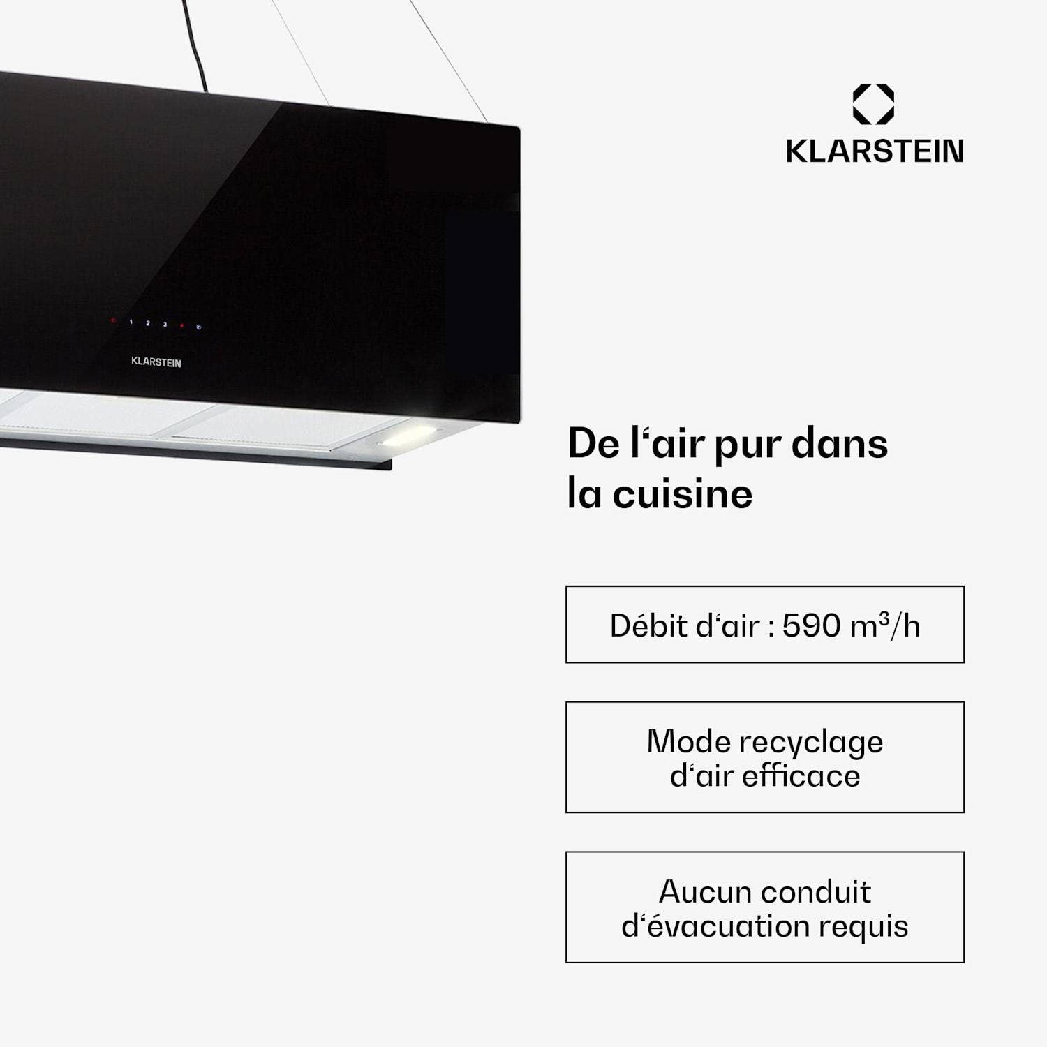 Kronleuchter XL eilandafzuigkap 90cm afvoer: 590m³/h led touch zwart Zwart