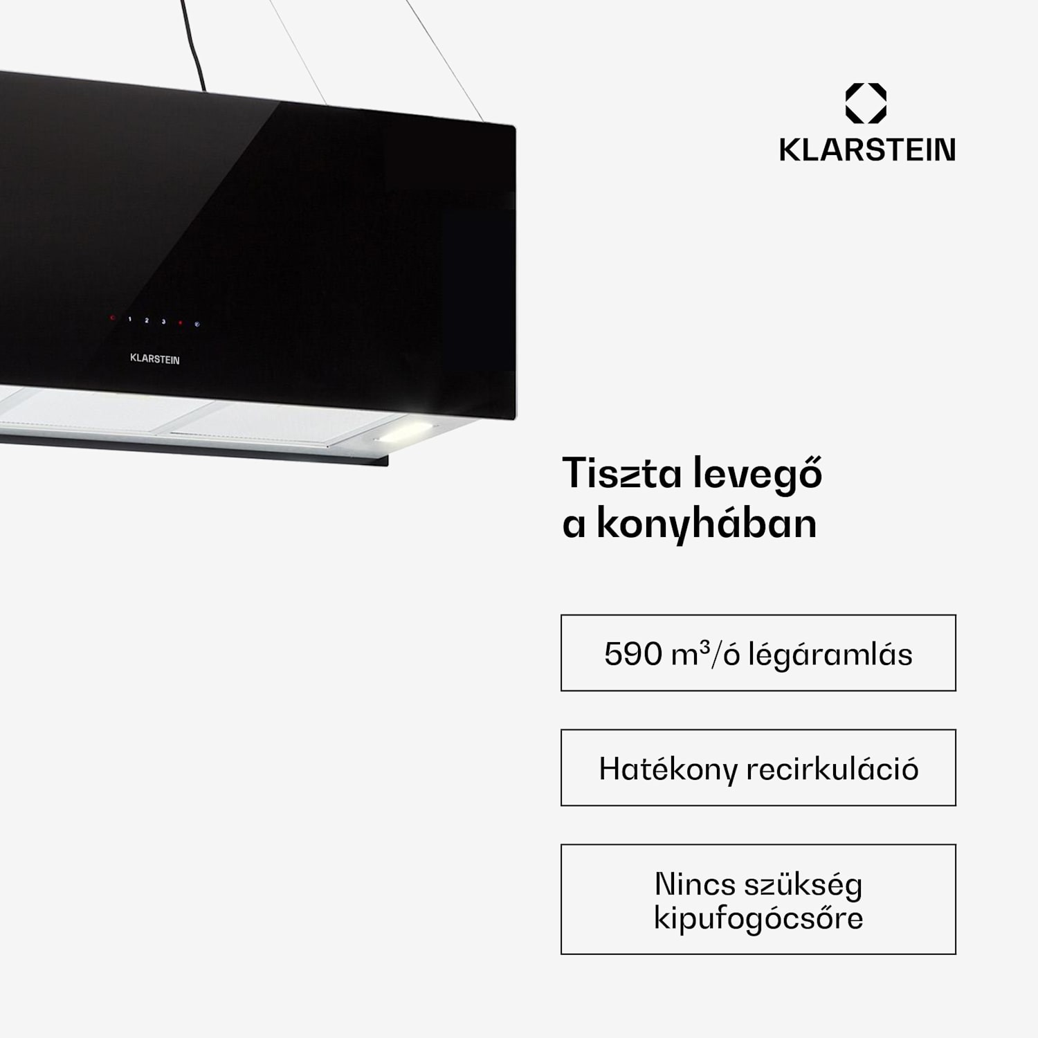 Kronleuchter XL, mennyezeti páraelszívó, 90 cm, 590 m³/ó, LED, érintőképernyős, fekete 