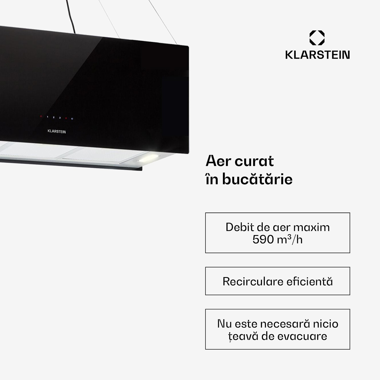 Kronleuchter XL, hotă tip insulă, 90 cm, evacuare  590 m³/h, LED, touch, negru Negru