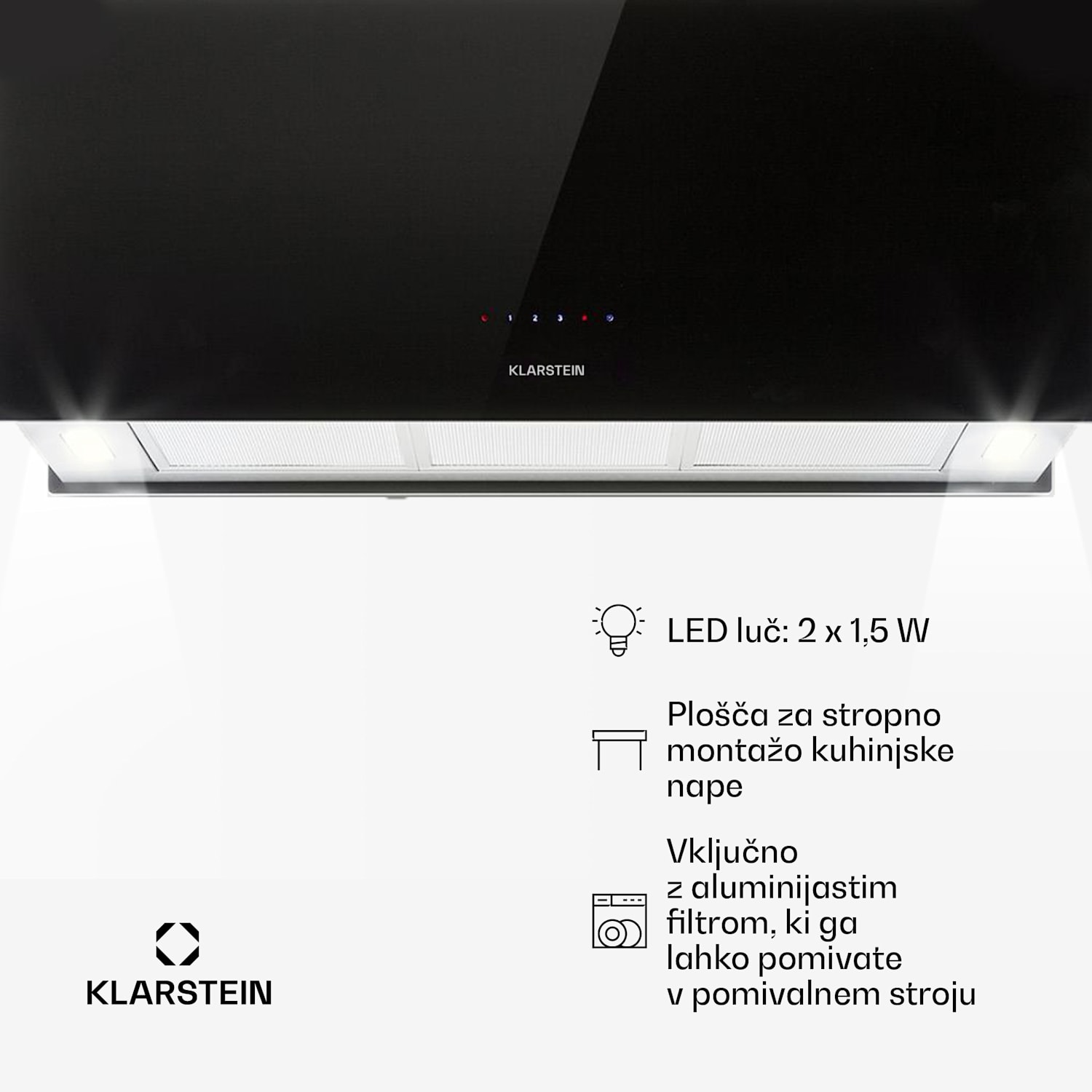 Kronleuchter XL, stropna kuhinjska napa, 90 cm, 590 m³/h, LED, črna Črna