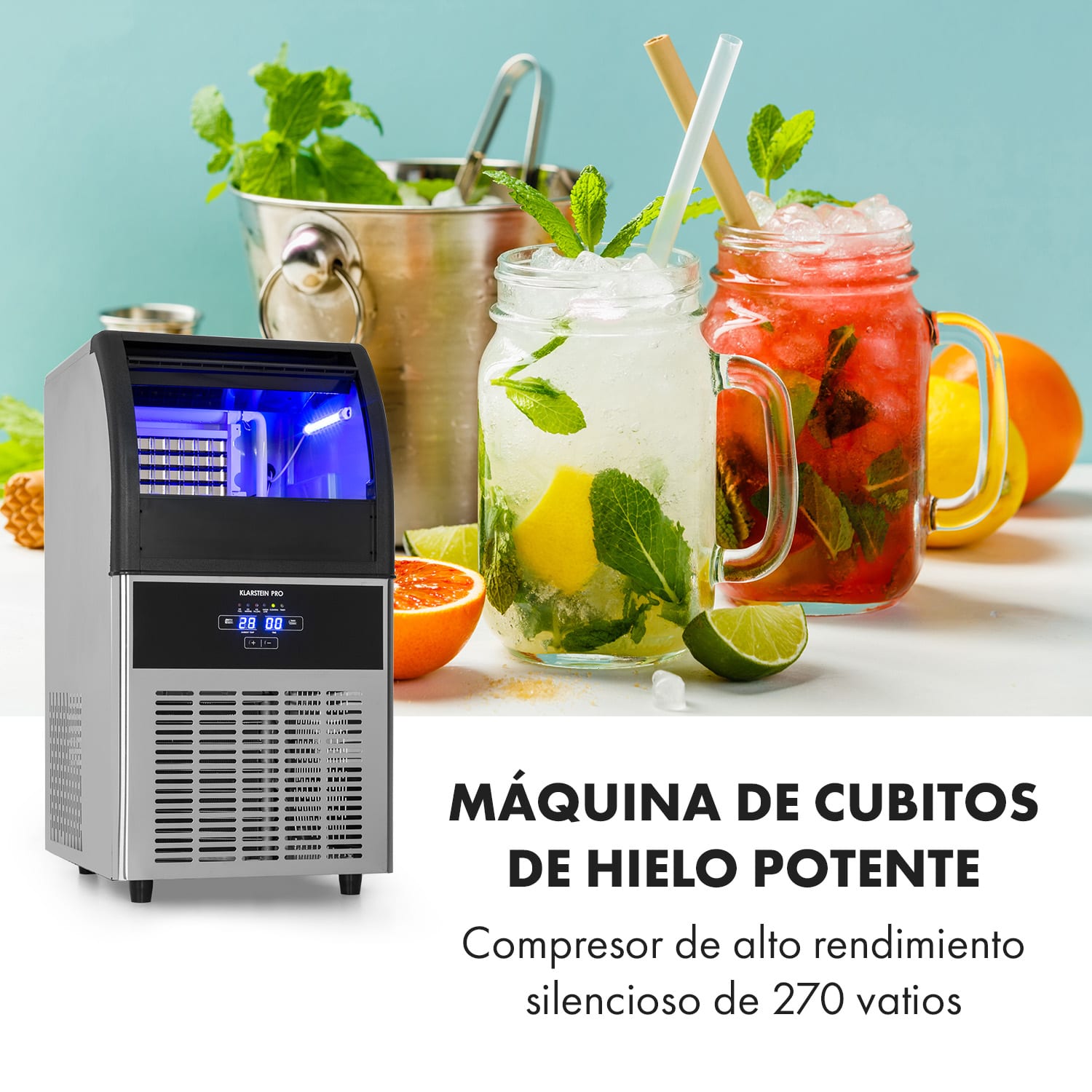 Antarctica Máquina de cubitos de hielo 270W 15l 26kg/24h Acero inoxidable Negra 