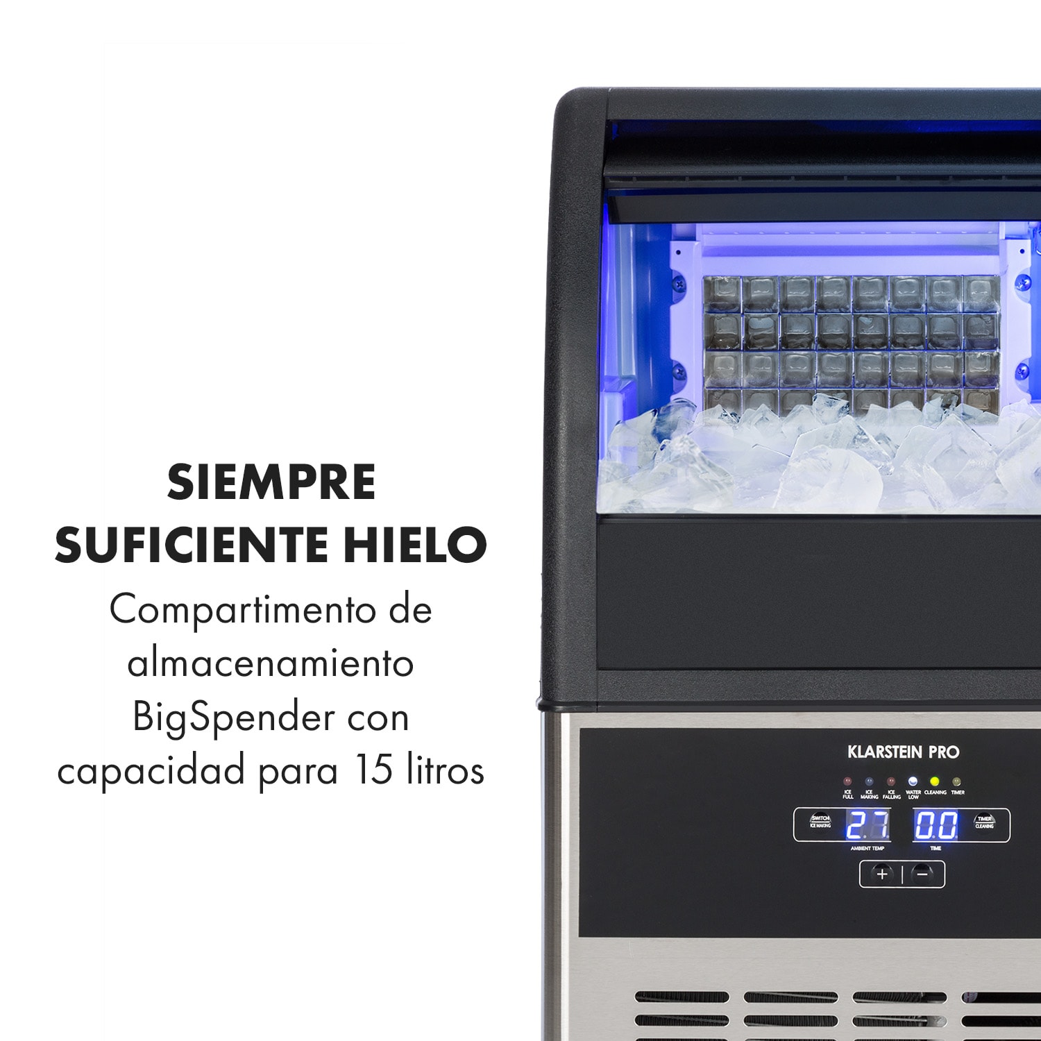Antarctica Máquina de cubitos de hielo 270W 15l 26kg/24h Acero inoxidable Negra 