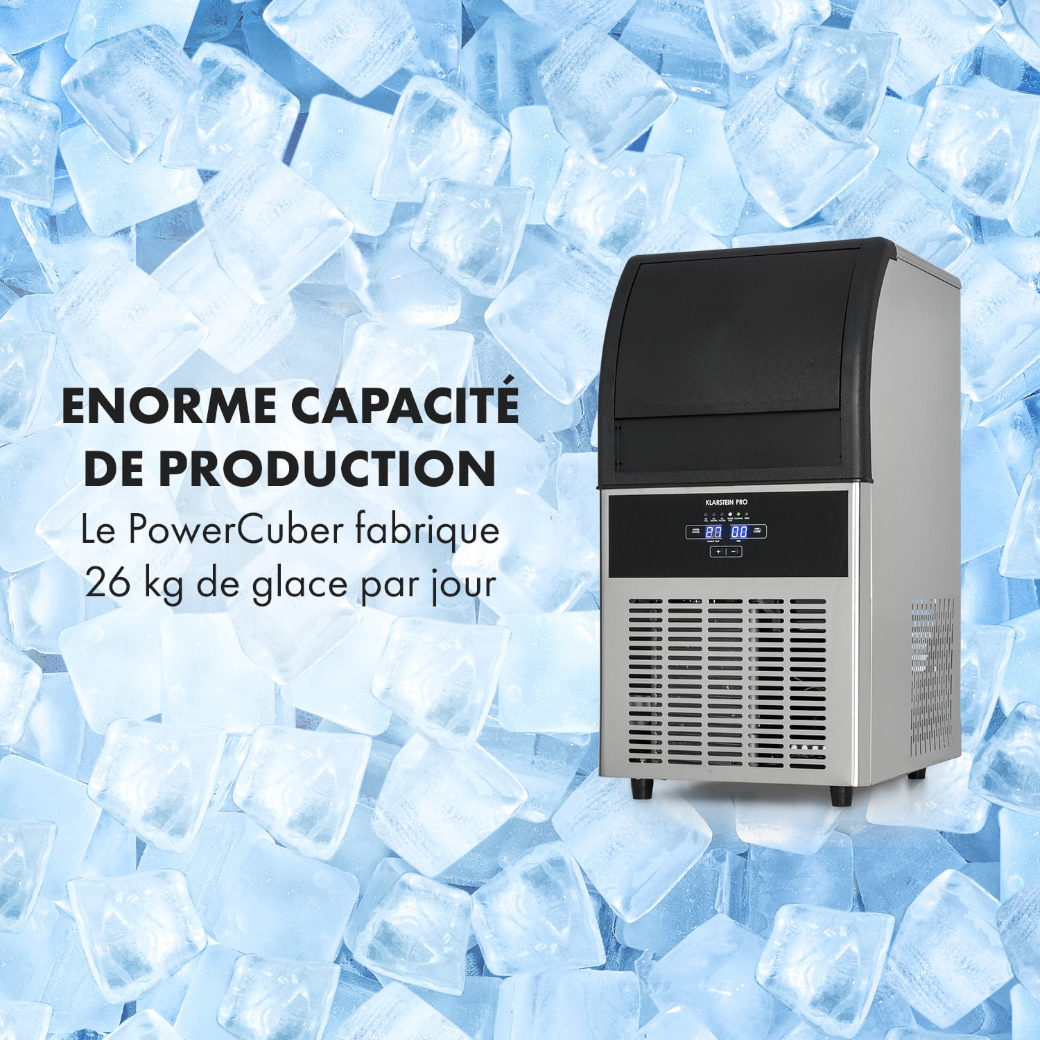 Antarctica ijsblokjesmachine 270W 15l 26kg/24h rvs zwart 