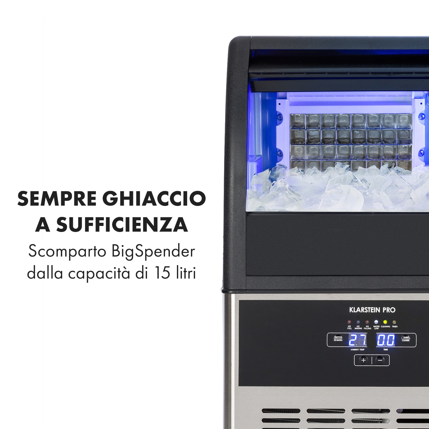 Antarctica macchina del ghiaccio 270W 15l 26kg/24h acciaio inox nero 