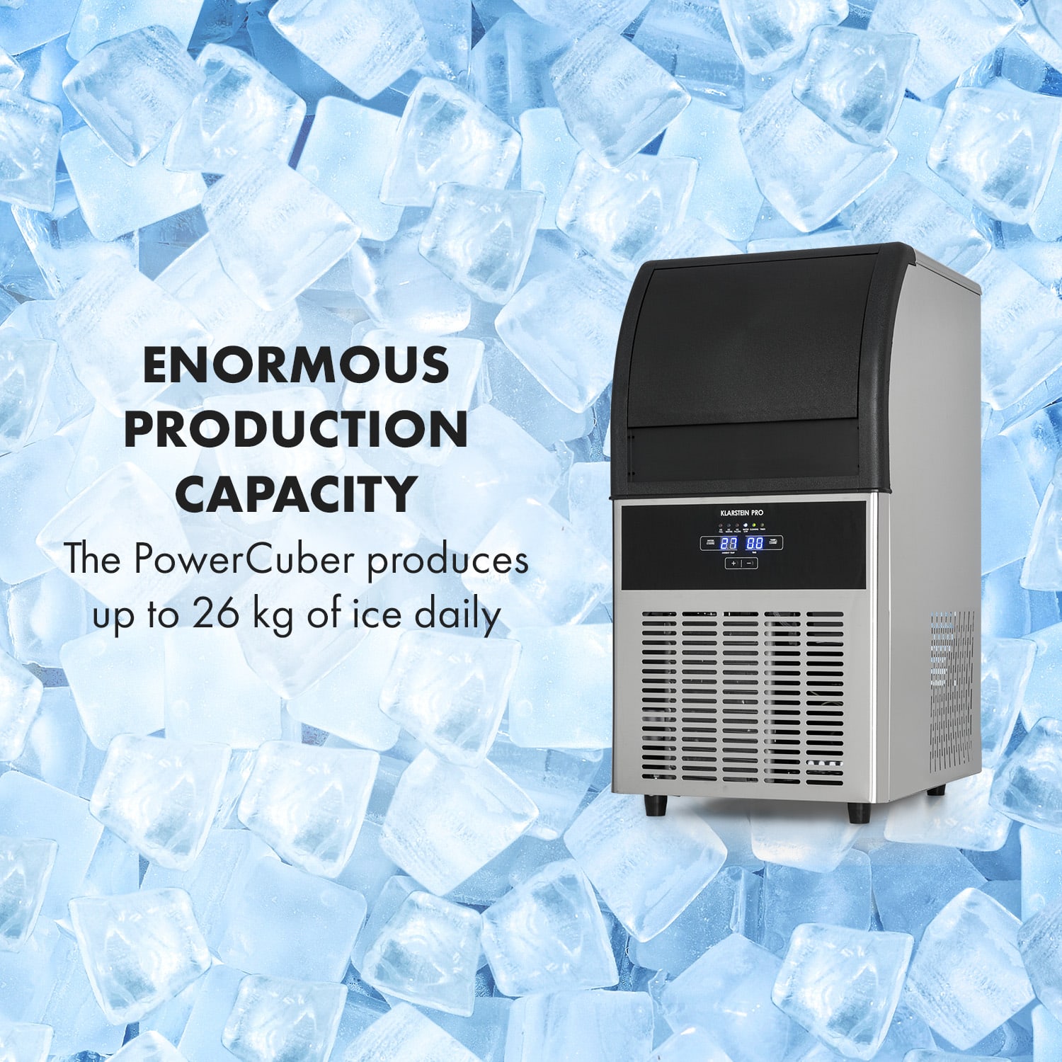 Antarctica ijsblokjesmachine 270W 15l 26kg/24h rvs zwart 