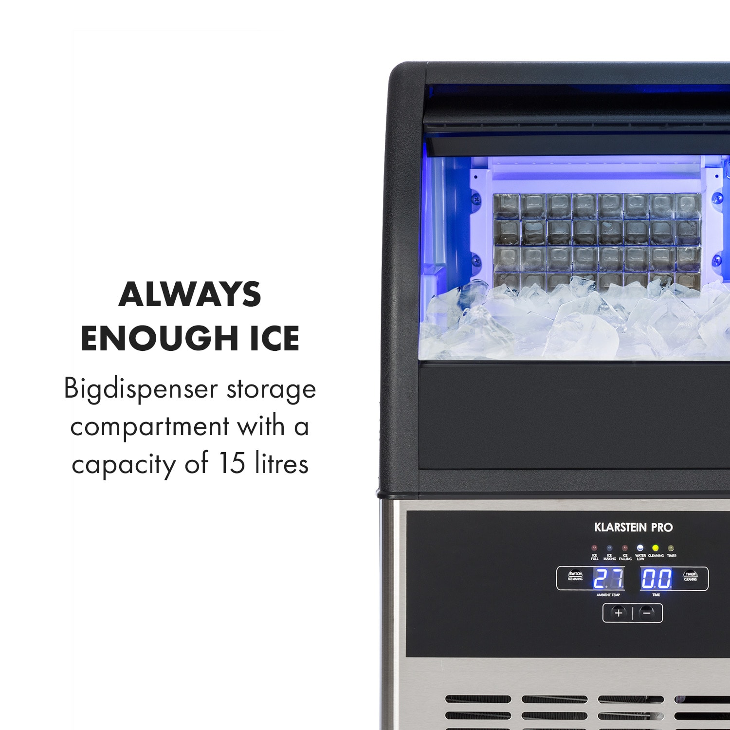 Antarctica ijsblokjesmachine 270W 15l 26kg/24h rvs zwart 