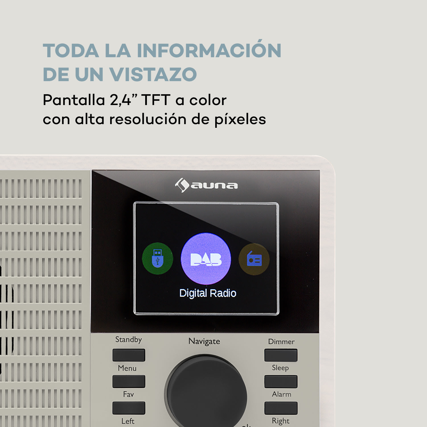 DR-160 Radio BT DAB+/FM USB AUX  Pantalla 2.4" TFT Blanco 