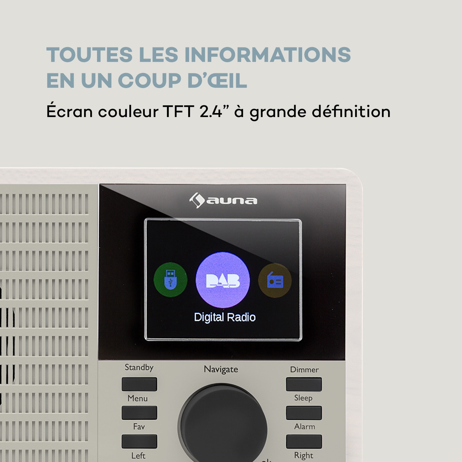 DR-160 BT Radio Réveil Bluetooth DAB+/FM USB AUX  écran TFT 2.4" - Blanche 