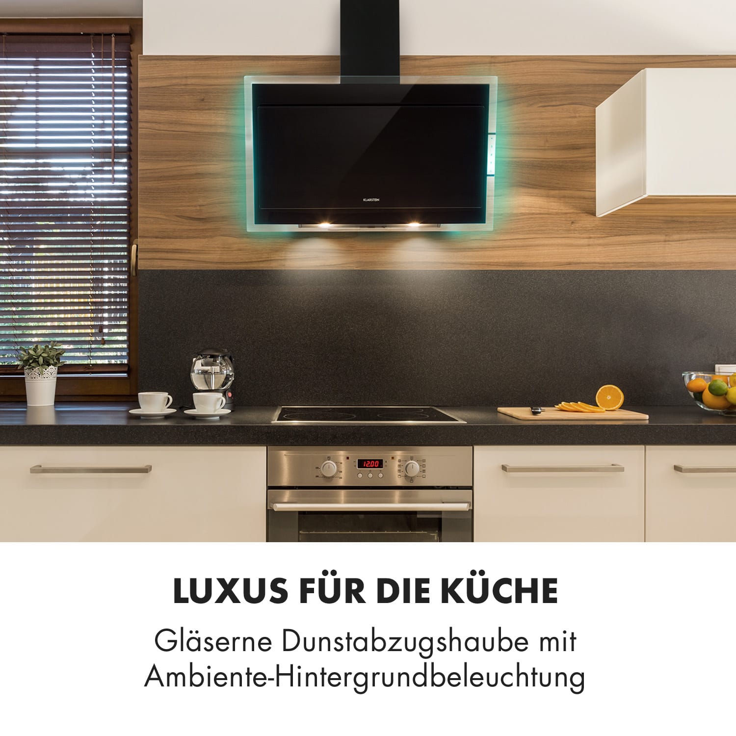 Mirage 90 Dunstabzugshaube 550 m³/h Touch-Panel RGB-Ambiente-Licht A++ 90 cm | Schwarz