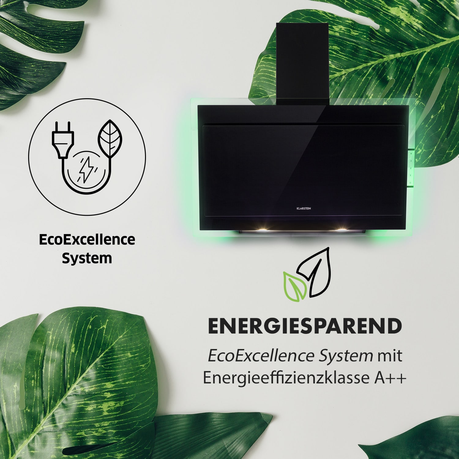 Mirage 90 Dunstabzugshaube 550 m³/h Touch-Panel RGB-Ambiente-Licht A++ 90 cm | Schwarz