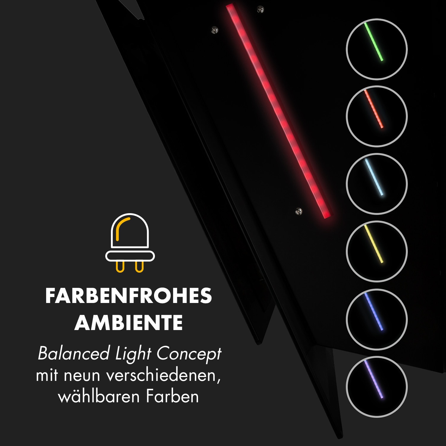 Mirage 90 Dunstabzugshaube 550 m³/h Touch-Panel RGB-Ambiente-Licht A++ 90 cm | Schwarz