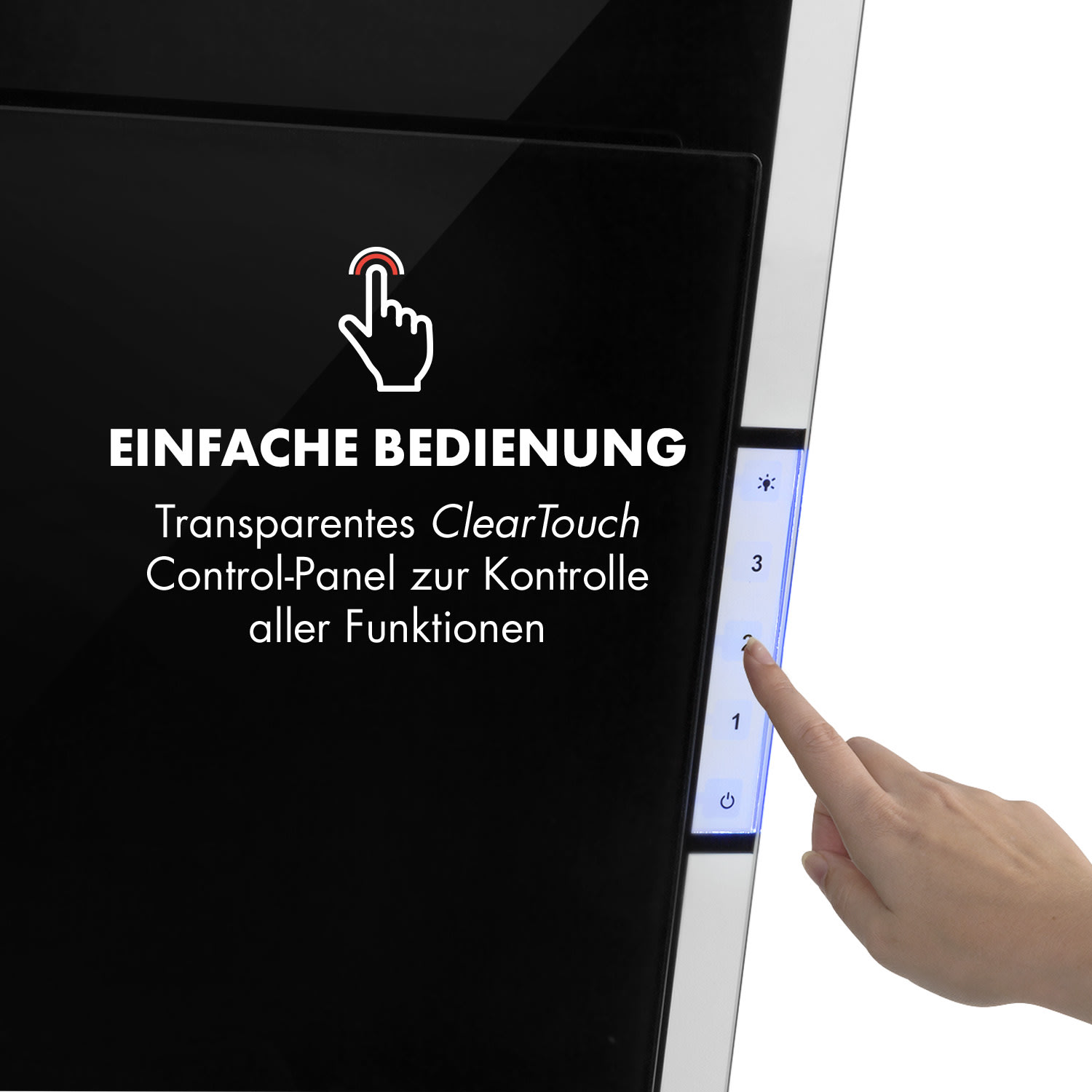 Mirage 90 Dunstabzugshaube 550 m³/h Touch-Panel RGB-Ambiente-Licht A++ 90 cm | Schwarz