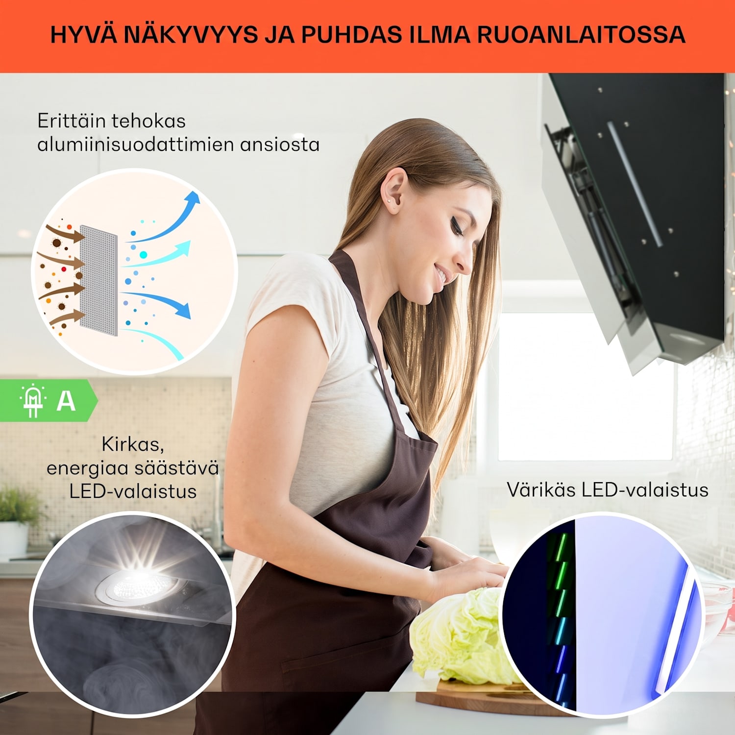 Mirage 90 liesituuletin 602 m³/h kosketuspaneeli RGB-tunnelmavalaistus musta 90 cm | Musta