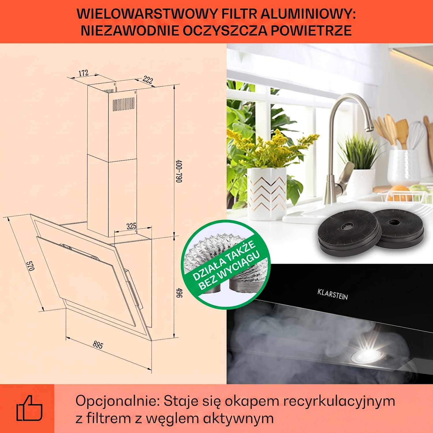 Mirage 90, okap kuchenny, wyciąg/pochłaniacz, 90 cm, 550 m³/h, panel dotykowy, klasa energetyczna A++, kolor czarny 90 cm | Czarny