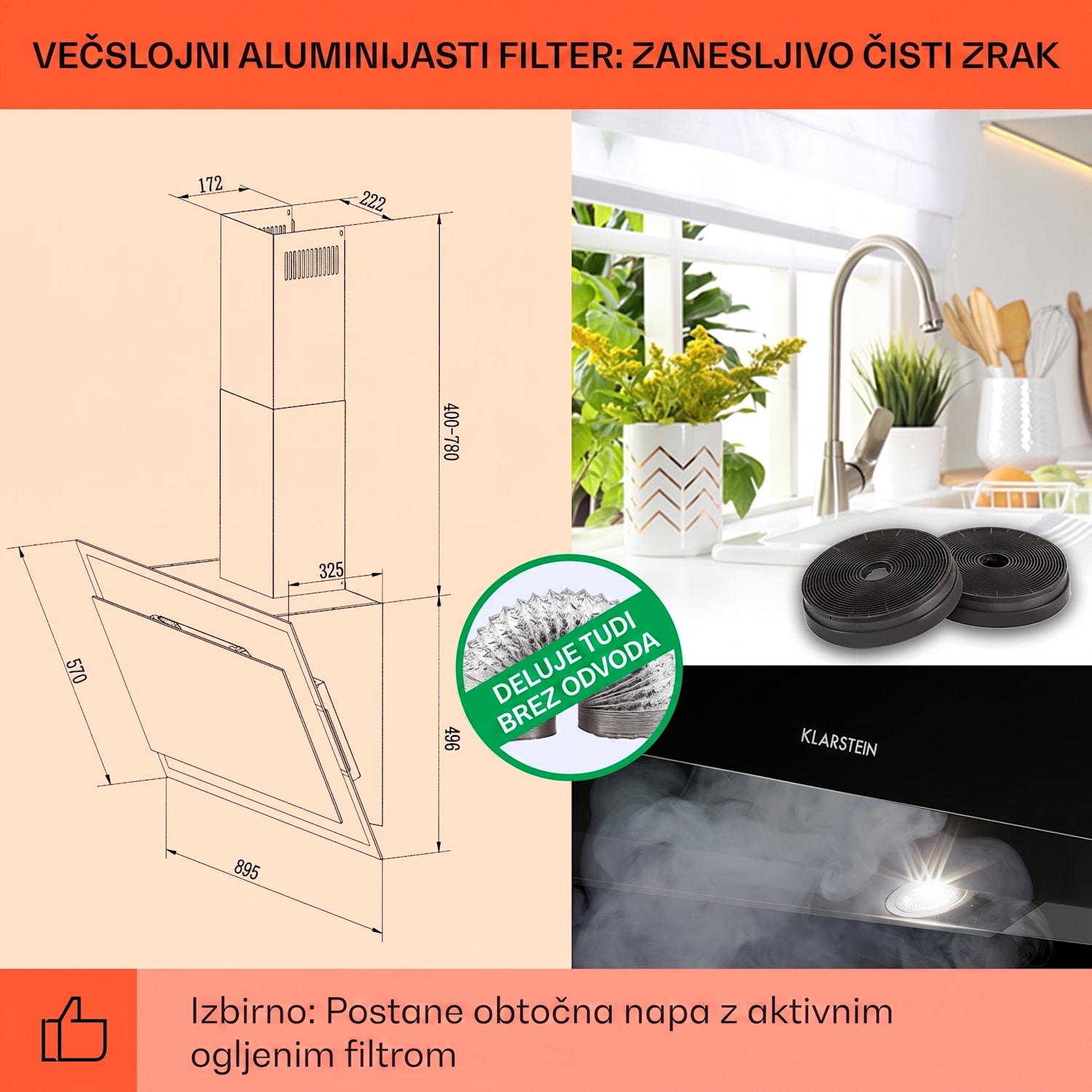 Mirage 90, kuhinjska napa, 602 m³/h, plošča na dotik, RGB luč, črna 90 cm | Črna